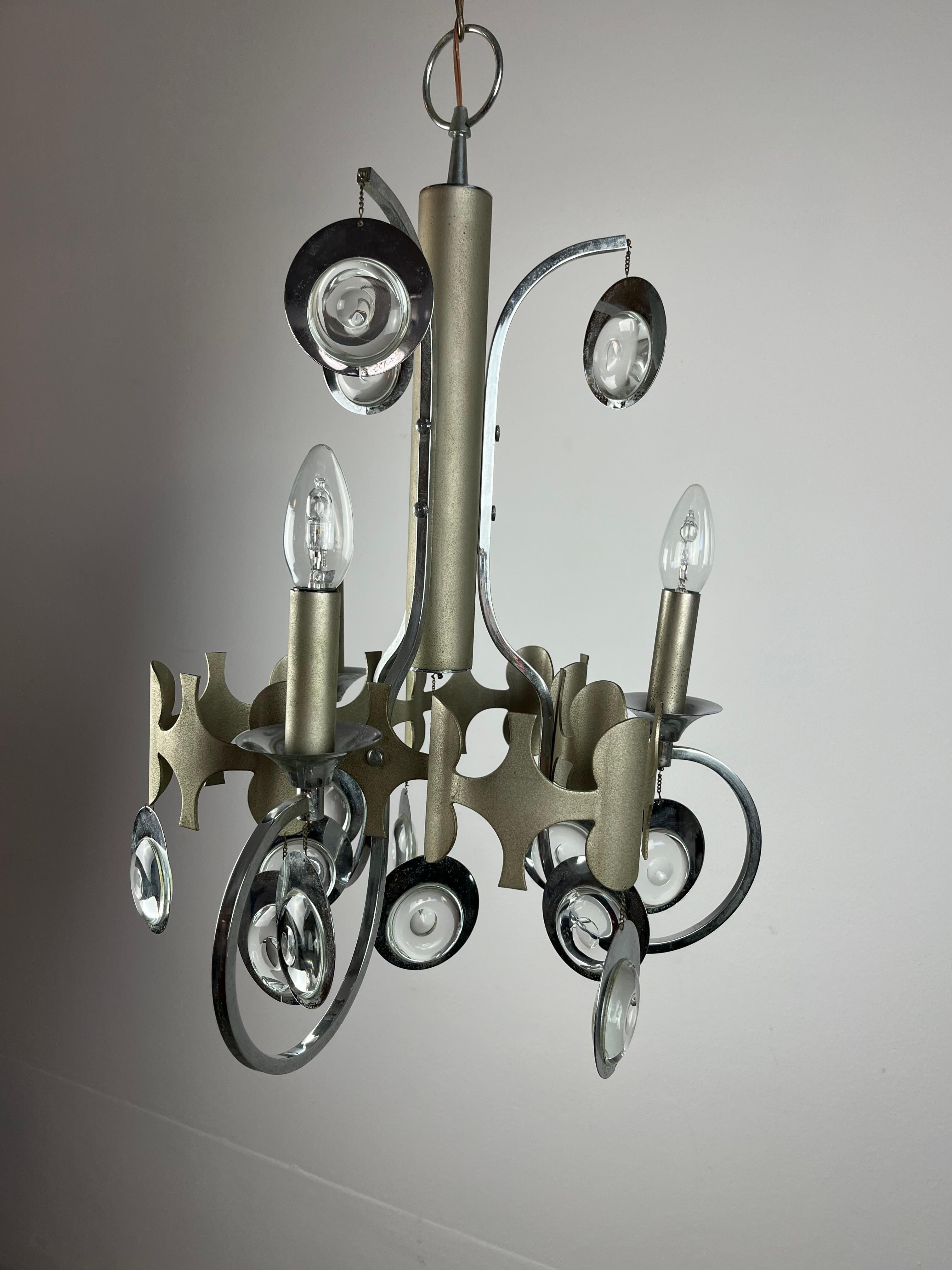 Mid-20th Century Steel and Crystal Chandelier, Italy, 1960s For Sale
