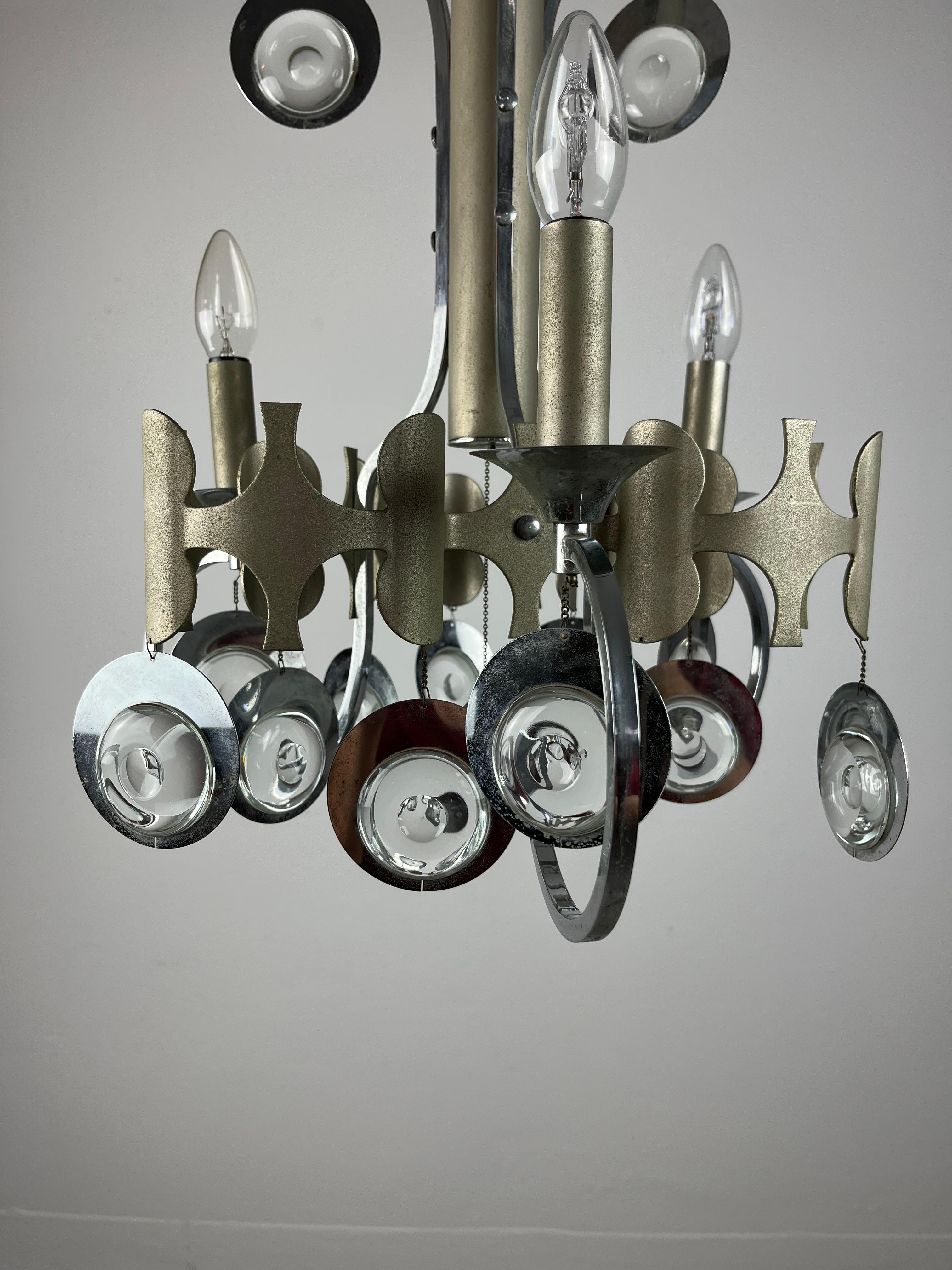 Steel and Crystal Chandelier, Italy, 1960s For Sale 1