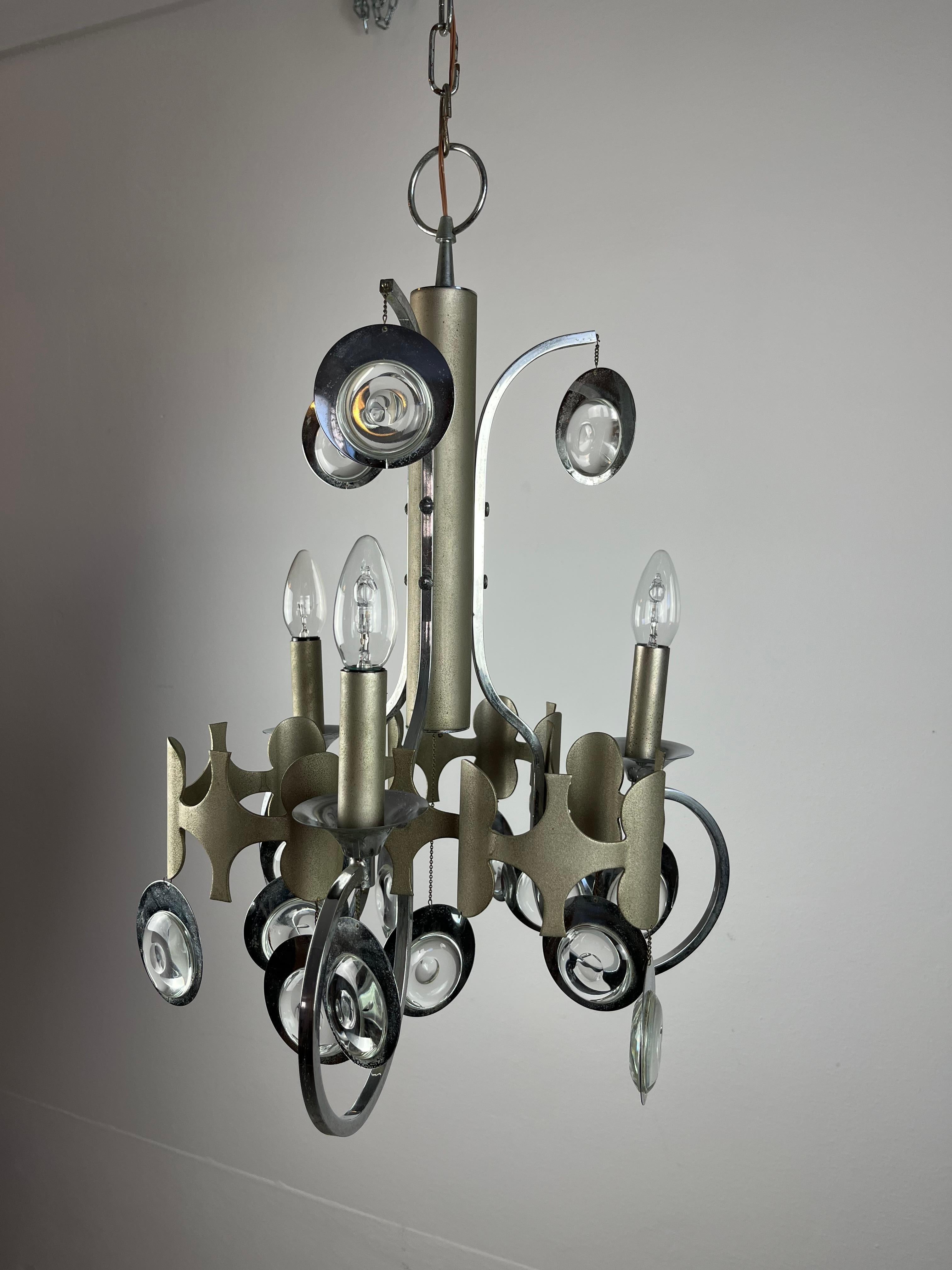 Steel and Crystal Chandelier, Italy, 1960s For Sale 3