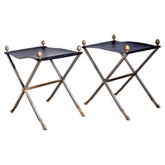 Steel and Gilt Brass Neoclassical X Base Benches, 1960