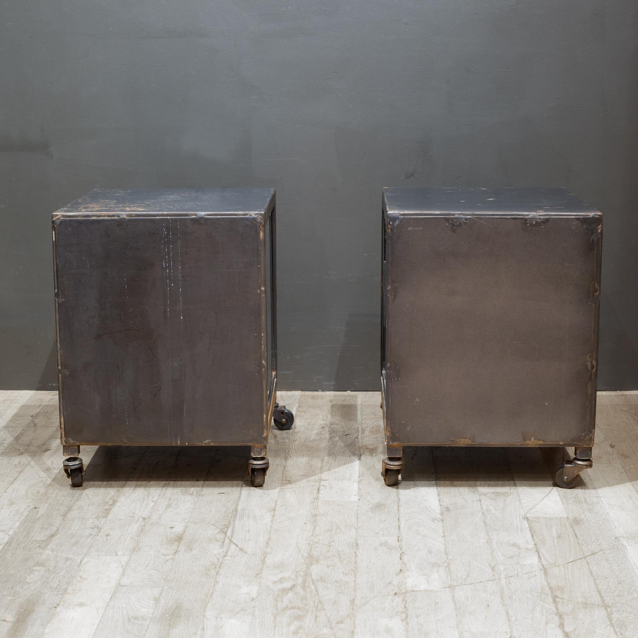 Industrial Steel and Glass Apothecary Side Tables-Pair For Sale