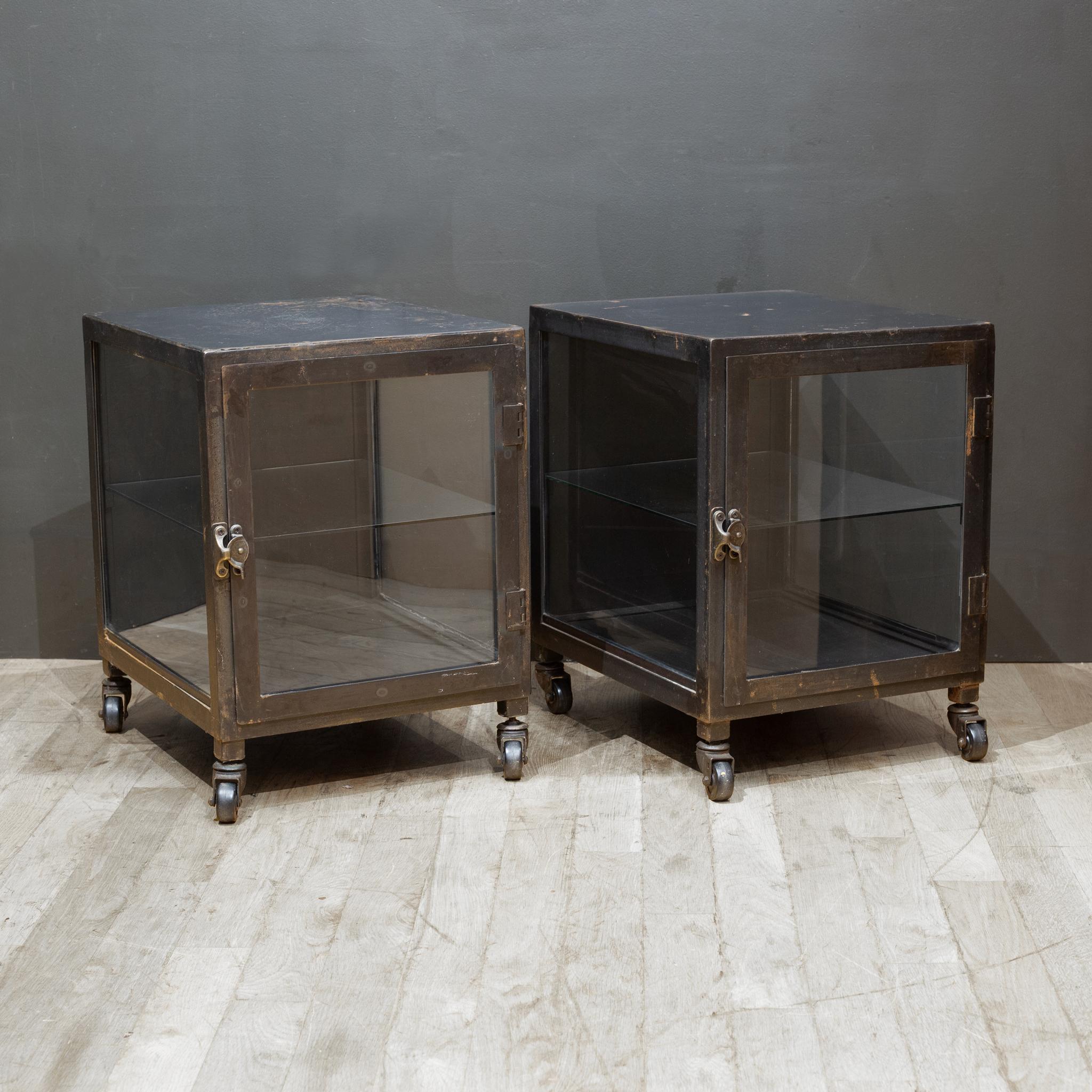 20th Century Steel and Glass Apothecary Side Tables-Pair For Sale
