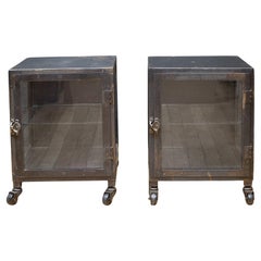 Steel and Glass Apothecary Side Tables-Pair