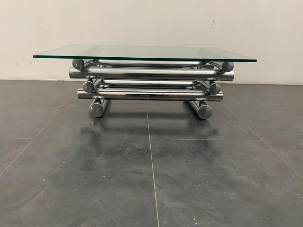 Steel and Glass Coffee Table, 1970s For Sale 2