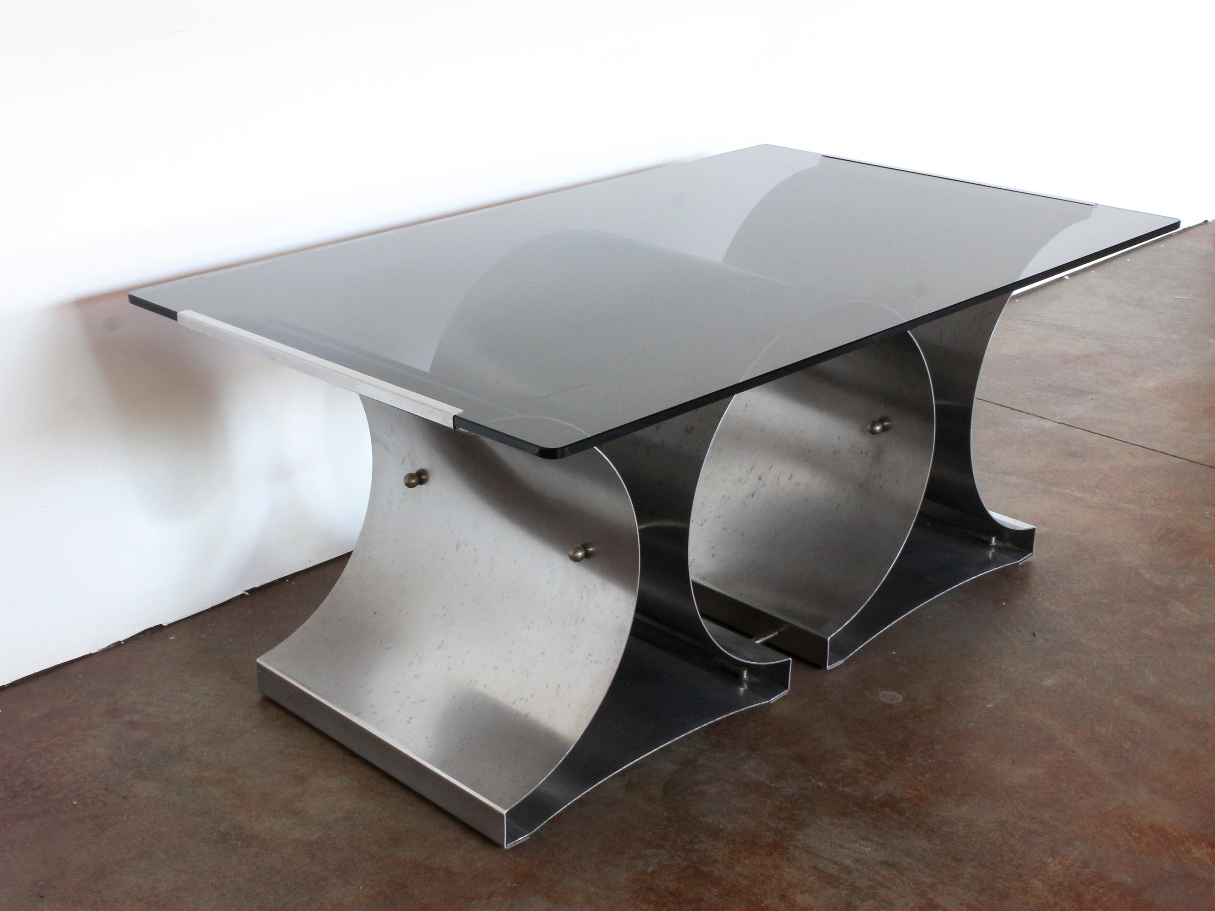 Industrial Steel and Glass Coffee Table by Francois Monnet for Kappa, French, c. 1970