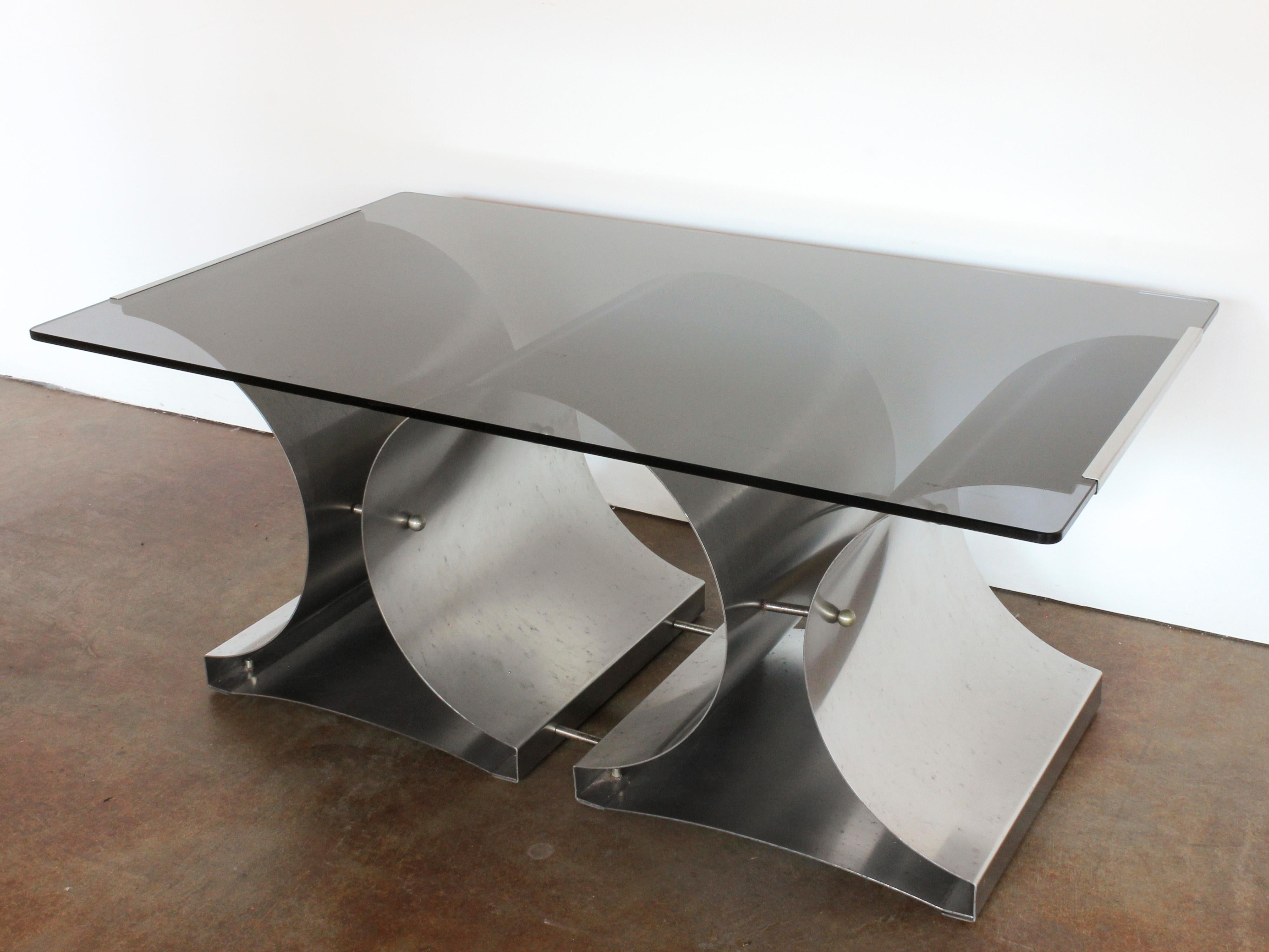 Late 20th Century Steel and Glass Coffee Table by Francois Monnet for Kappa, French, c. 1970