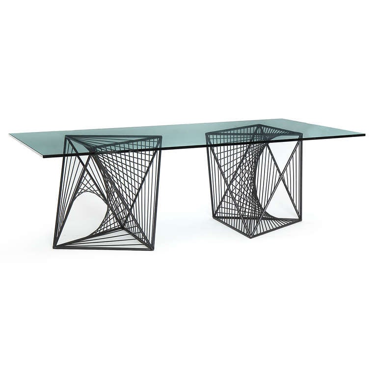 Steel and Glass Modernist Dining Table For Sale 1