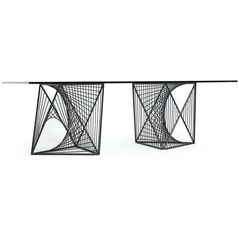 Steel and Glass Modernist Dining Table For Sale 2