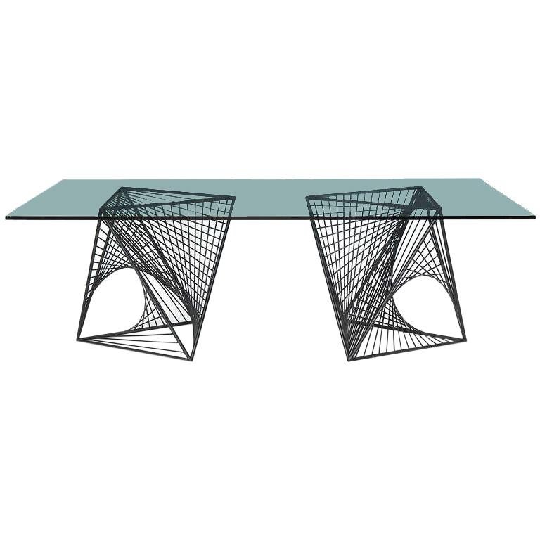 Steel and Glass Modernist Dining Table