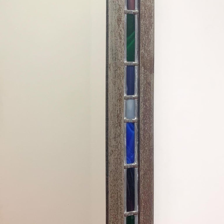 Steel and Leaded / Stained Glass Framed Wall Mirror British, C2000