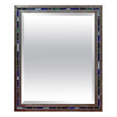 Steel and Leaded / Stained Glass Framed Wall Mirror - British, C2000