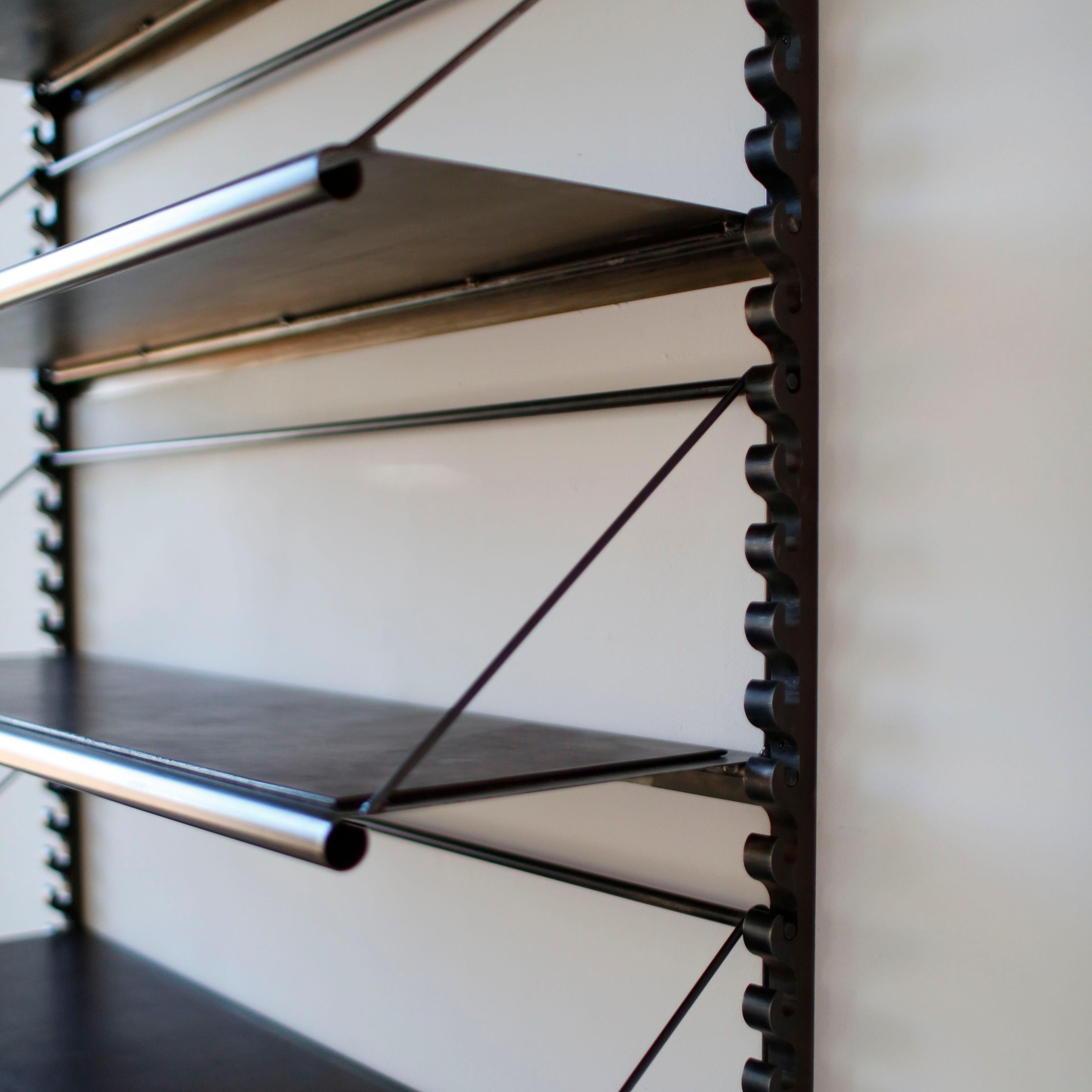 American Steel and Leather Adjustable Library Shelving For Sale