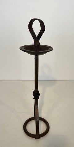 Cendrier en acier et cuir sur Stand par Jacques Adnet