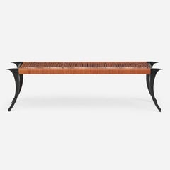 Steel and leather bench in the manner of Robsjohn-Gibbings