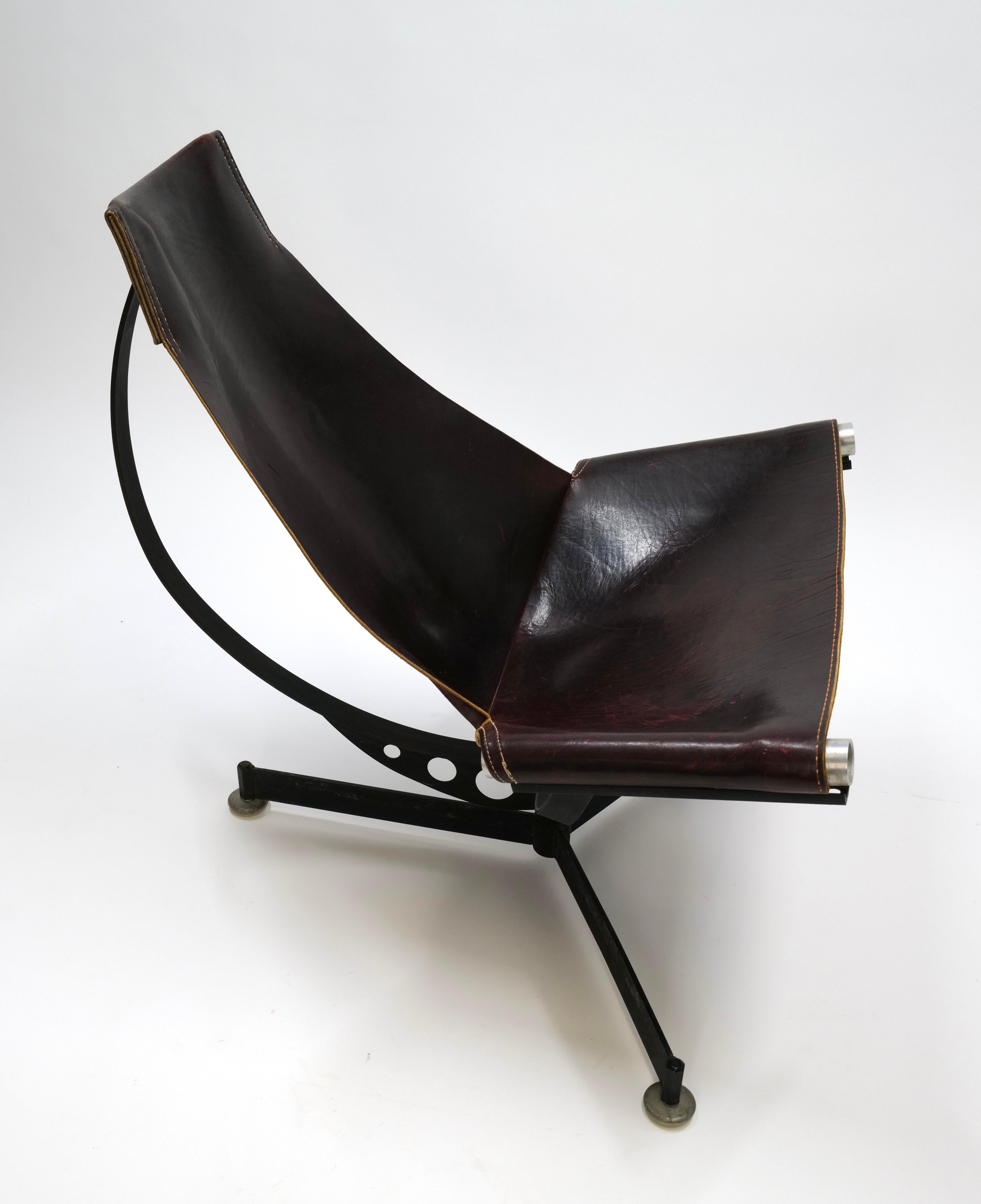 Mid-Century Modern Steel and Leather Lounge Chair by Max Gottschalk For Sale