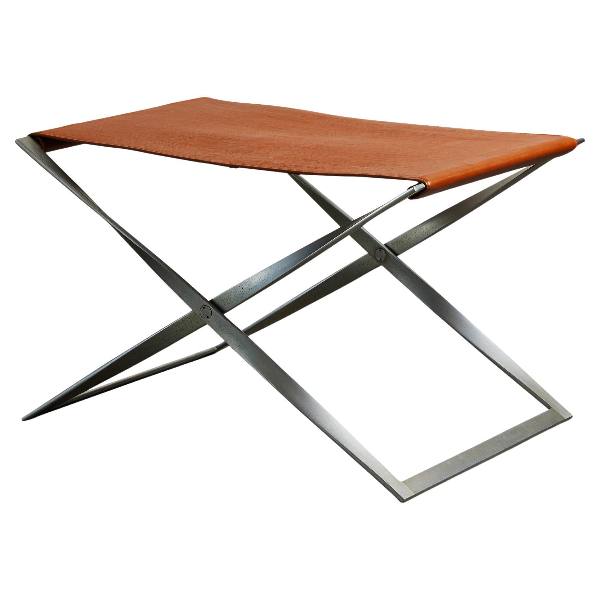 Stahl- und Lederhocker "PK91" von Poul Kjaerholm, Dänemark, um 1960