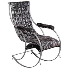 Rocking Chair aus Stahl und Leder in der Art von R. W Winfield