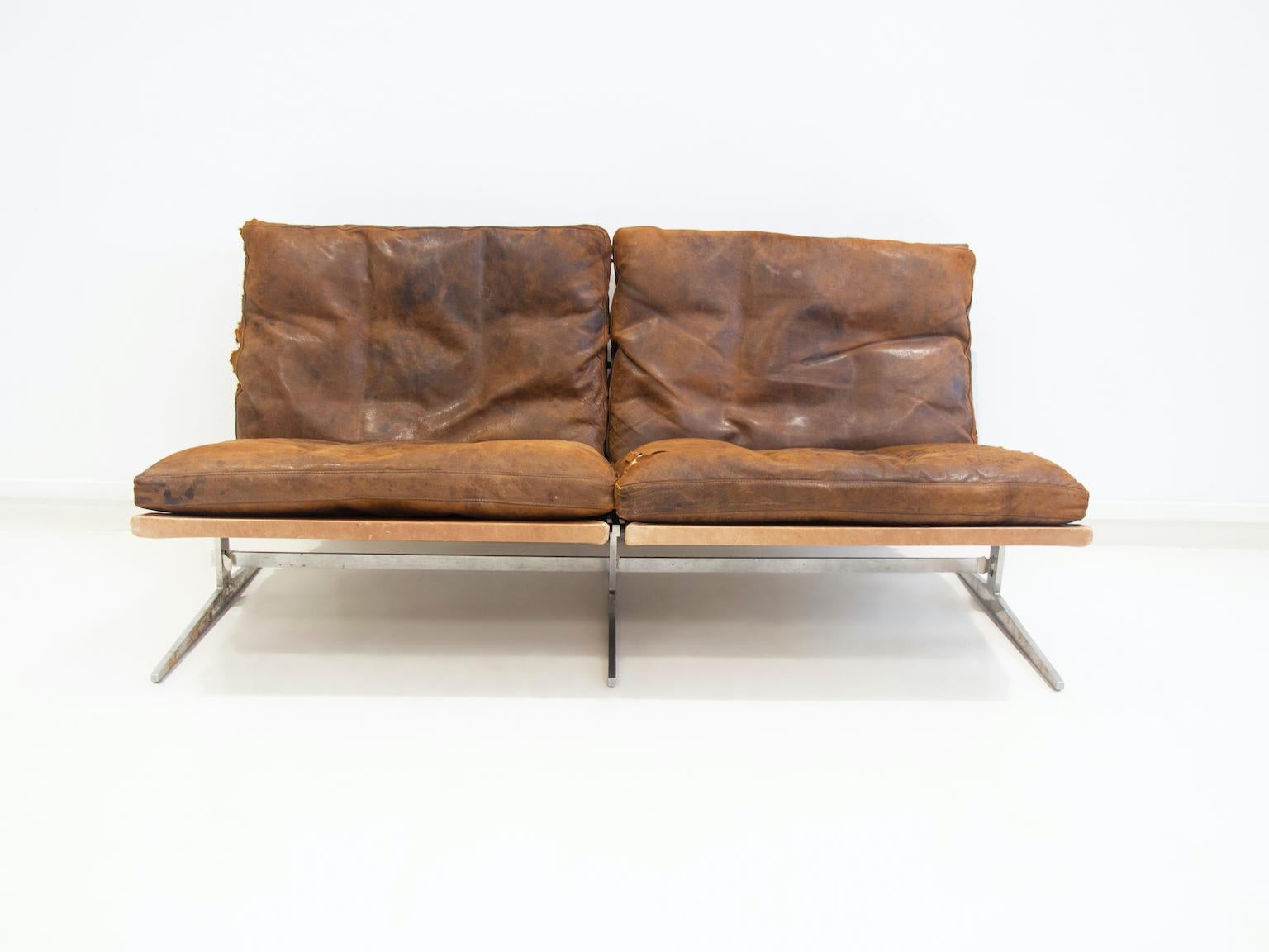 Mid-Century Modern Steel and Leather Sofa BO562 by Preben Fabricius & Jørgen Kastholm