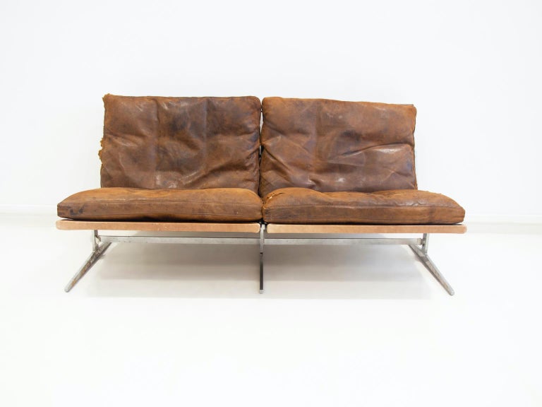 Mid-Century Modern Steel and Leather Sofa BO562 by Preben Fabricius & Jørgen Kastholm For Sale