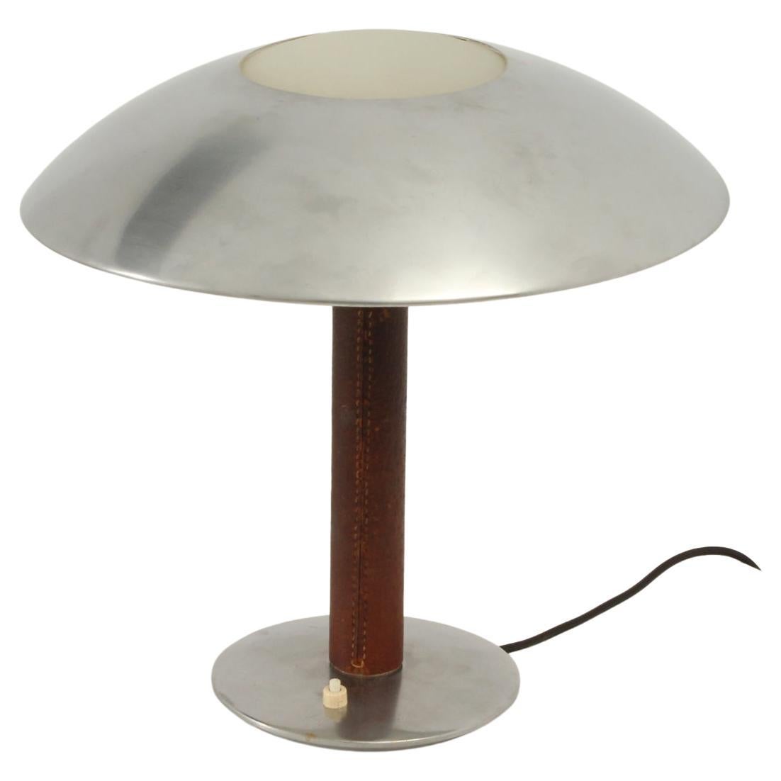 Steel and Leather Table Lamp by Metalarte, Spain, 1950's