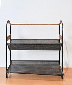 Steel and rattan bookshelf by Mathieu Matégot for Artimeta