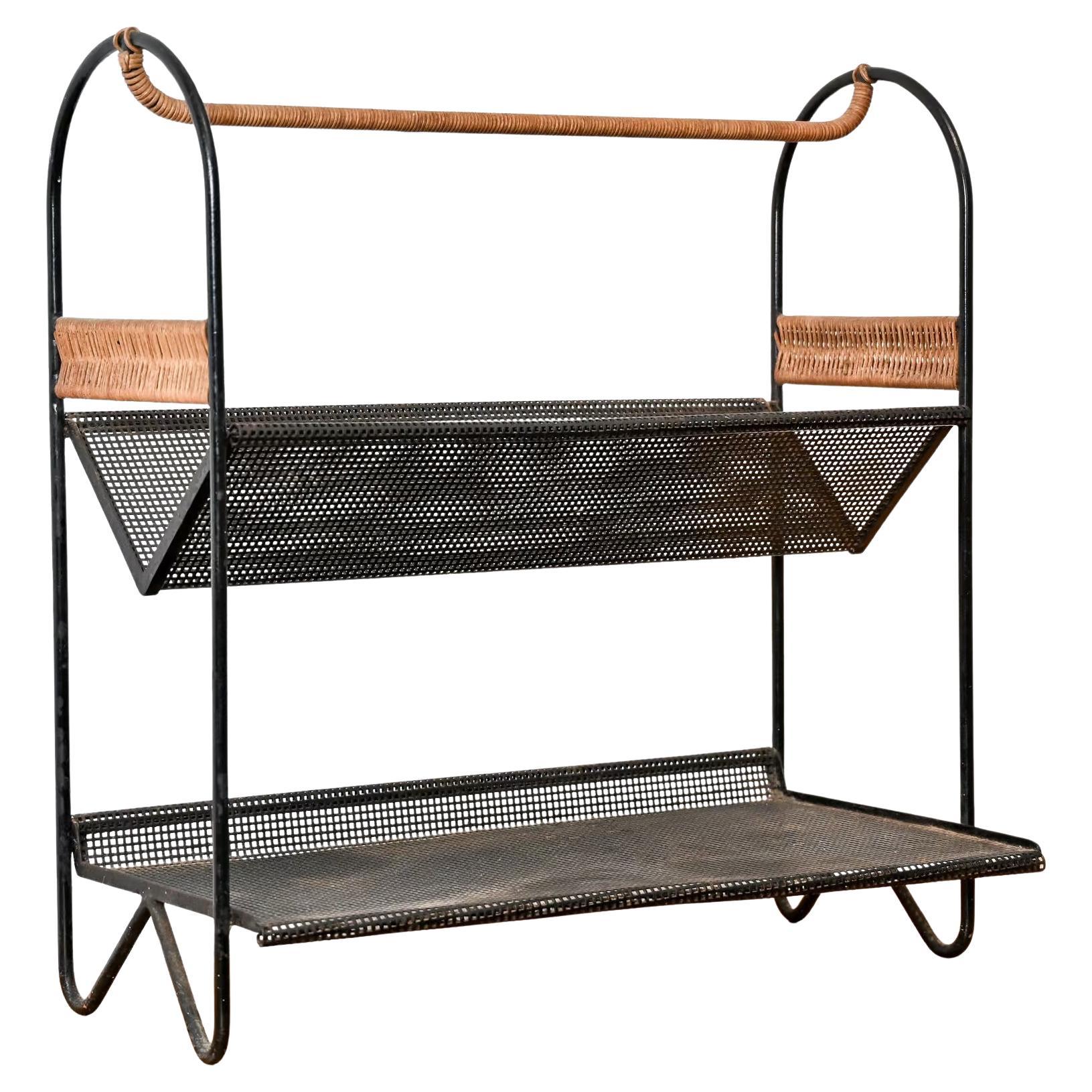 Steel and rattan bookshelf by Mathieu Matégot for Artimeta