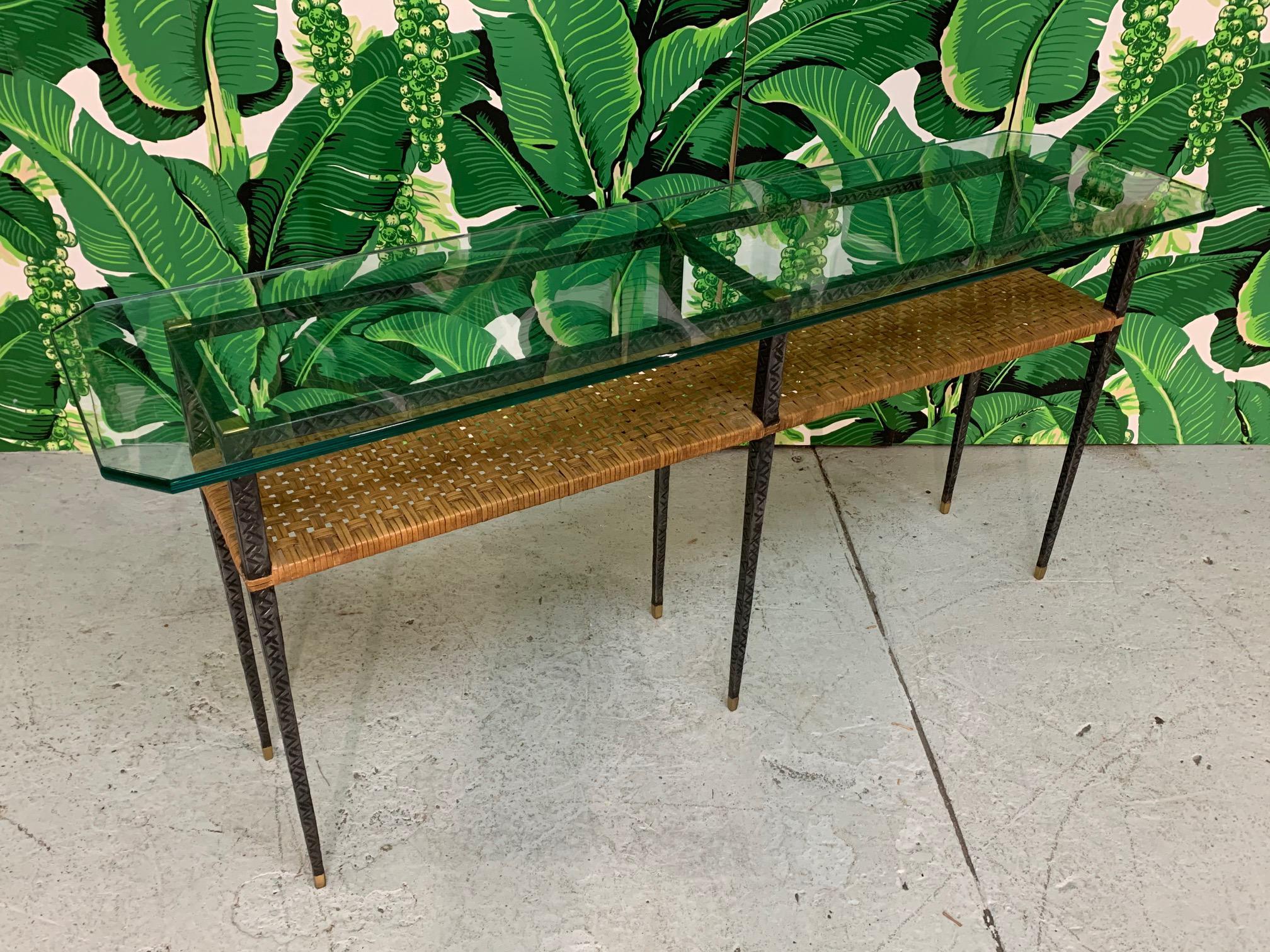 Hollywood Regency Steel and Rattan Console Table by Maitland Smith