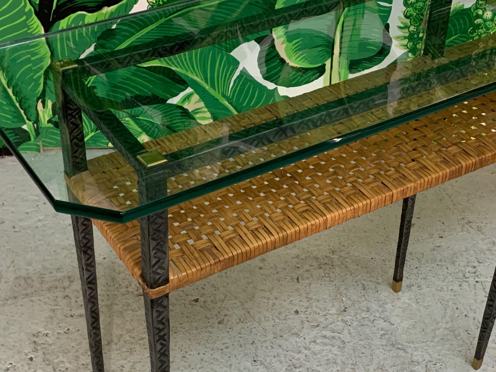 Late 20th Century Steel and Rattan Console Table by Maitland Smith