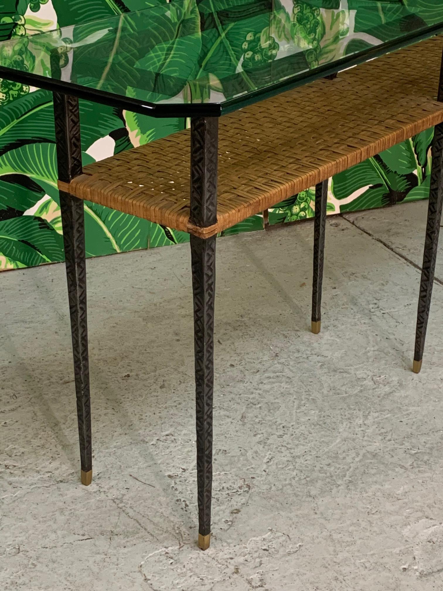 Steel and Rattan Console Table by Maitland Smith 1