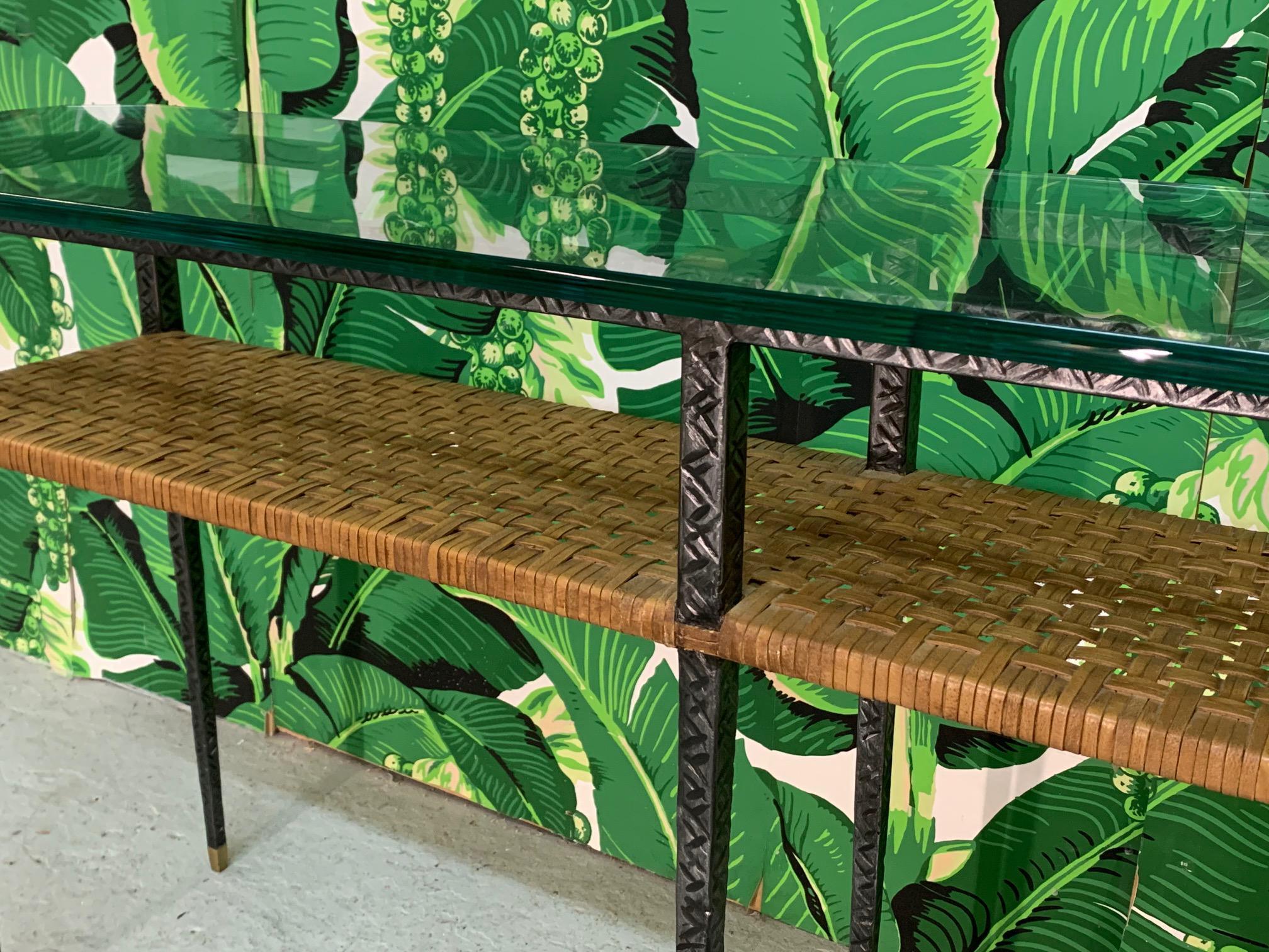 Steel and Rattan Console Table by Maitland Smith 3