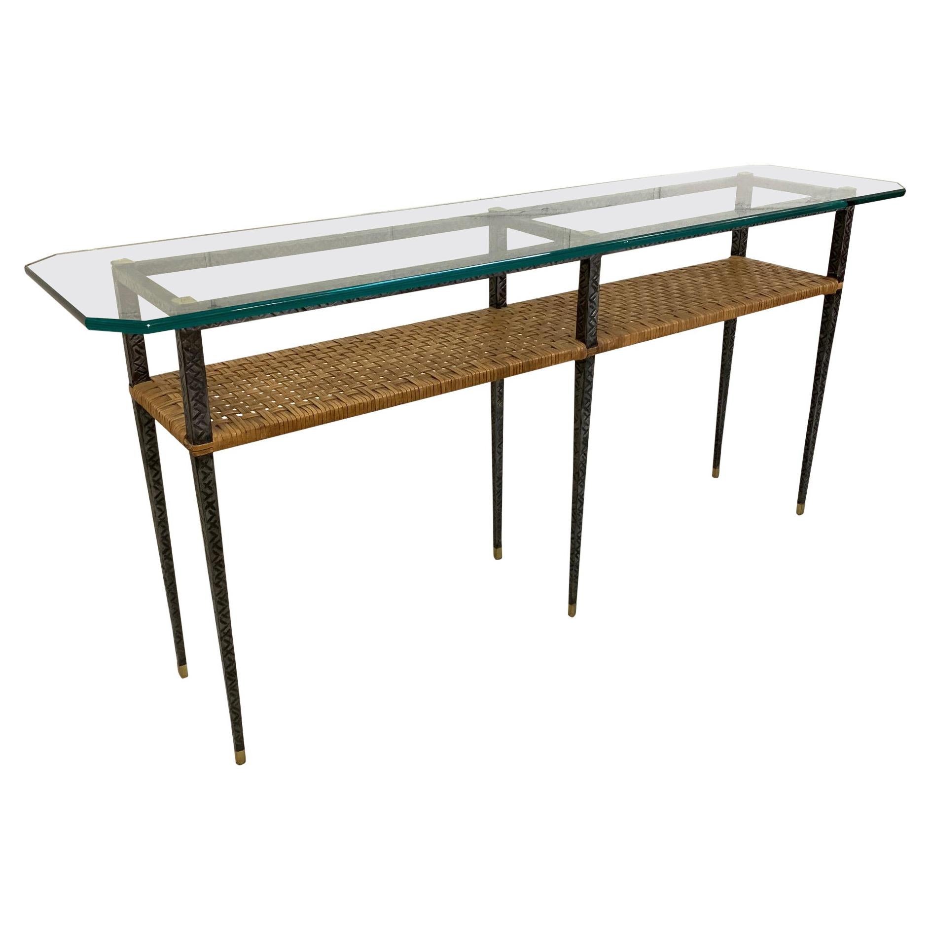 Steel and Rattan Console Table by Maitland Smith