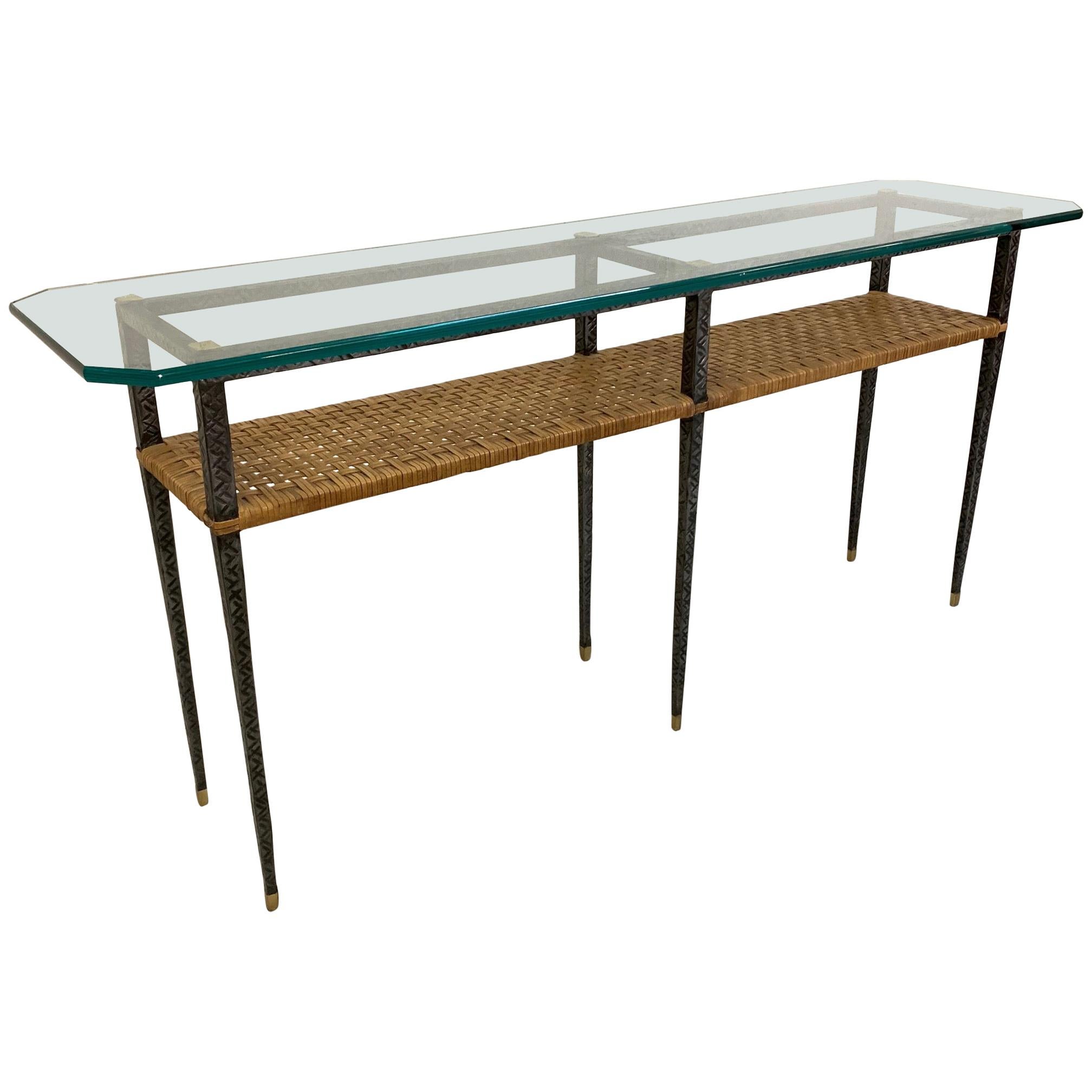 Steel and Rattan Console Table