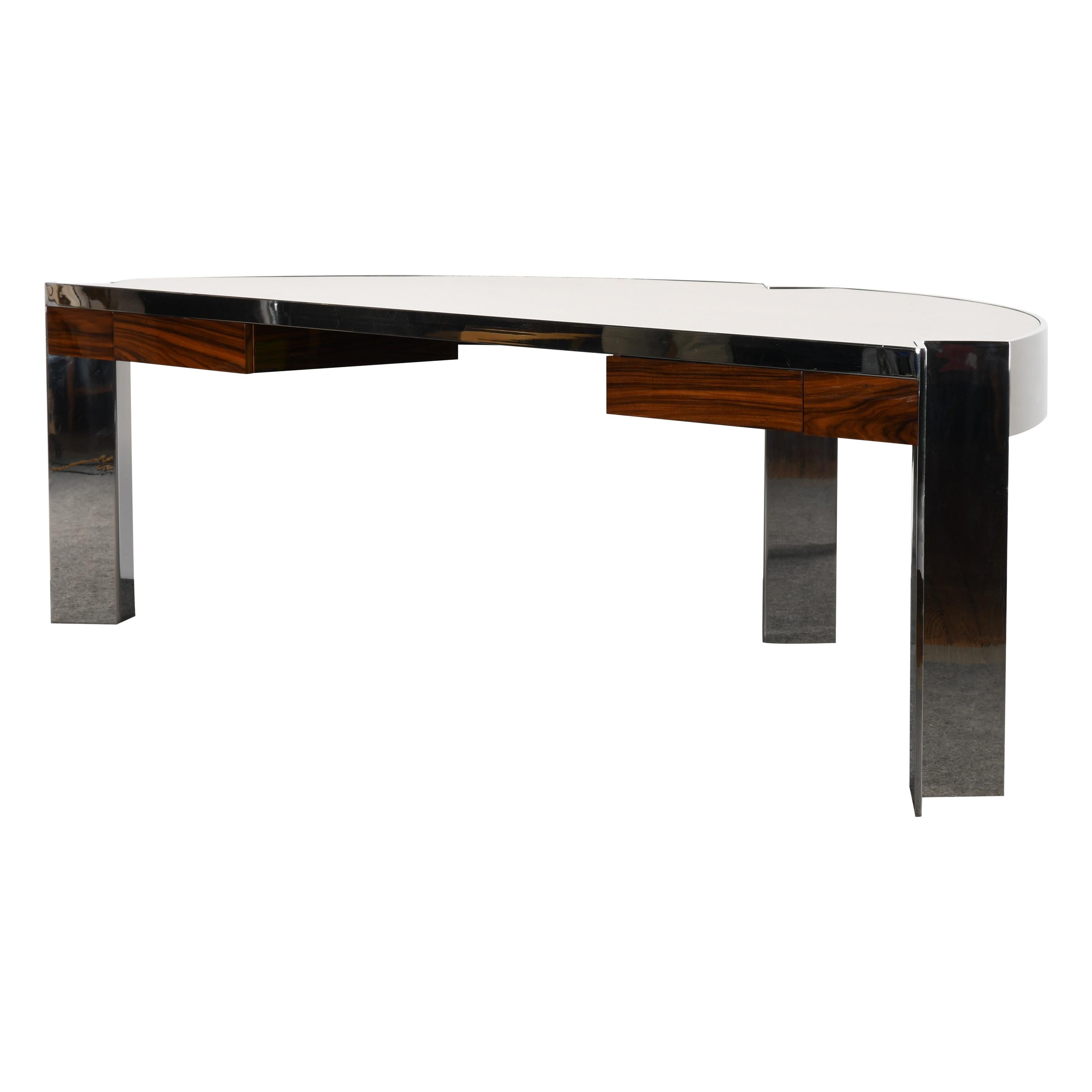 Steel and Rosewood "Mezzaluna" Desk by Leon Rosen for Pace Collection, 1970s
