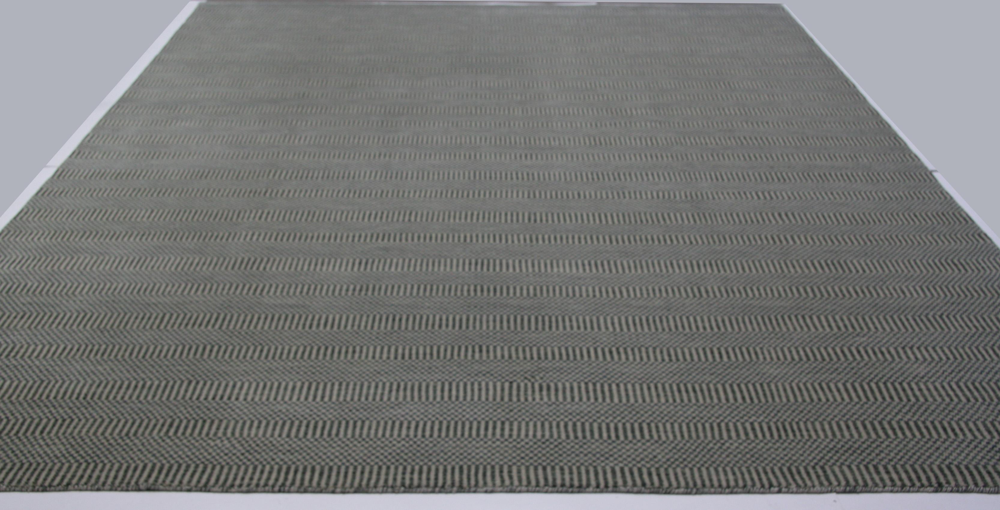 Indian Steel and Silver Stripes and Checks Area Rug For Sale