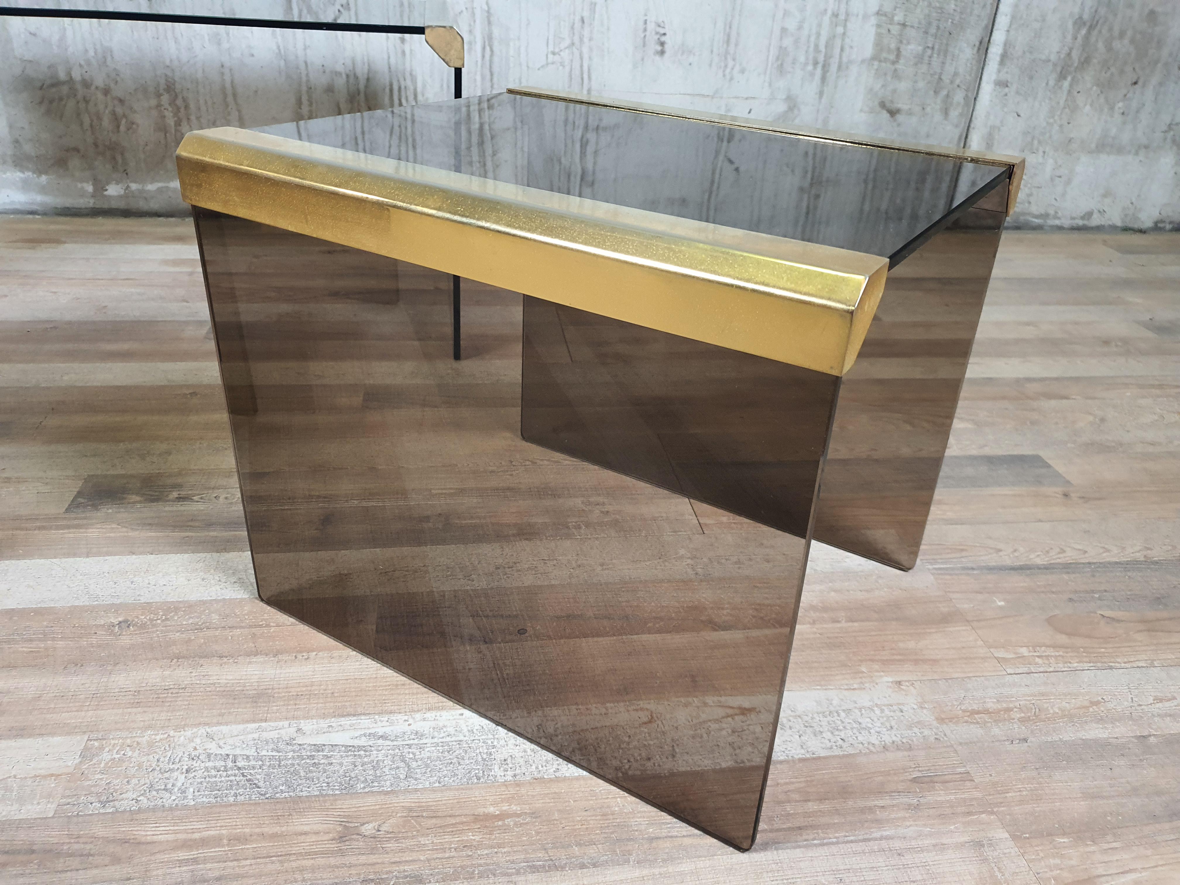 Steel and Smoked Glass Coffee Tables by P. Gallotti for Gallotti & Radice For Sale 3