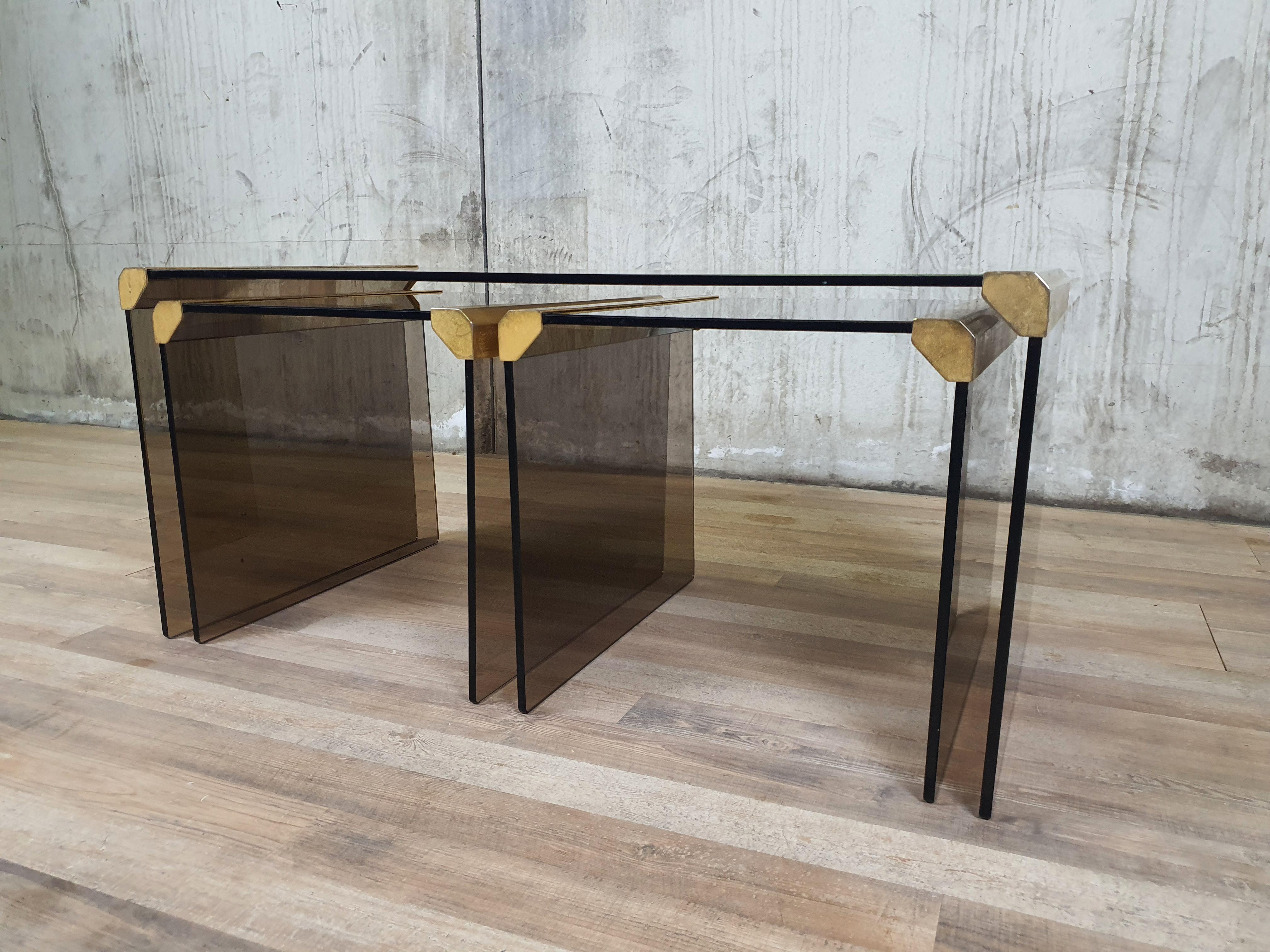 Italian Steel and Smoked Glass Coffee Tables by P. Gallotti for Gallotti & Radice For Sale