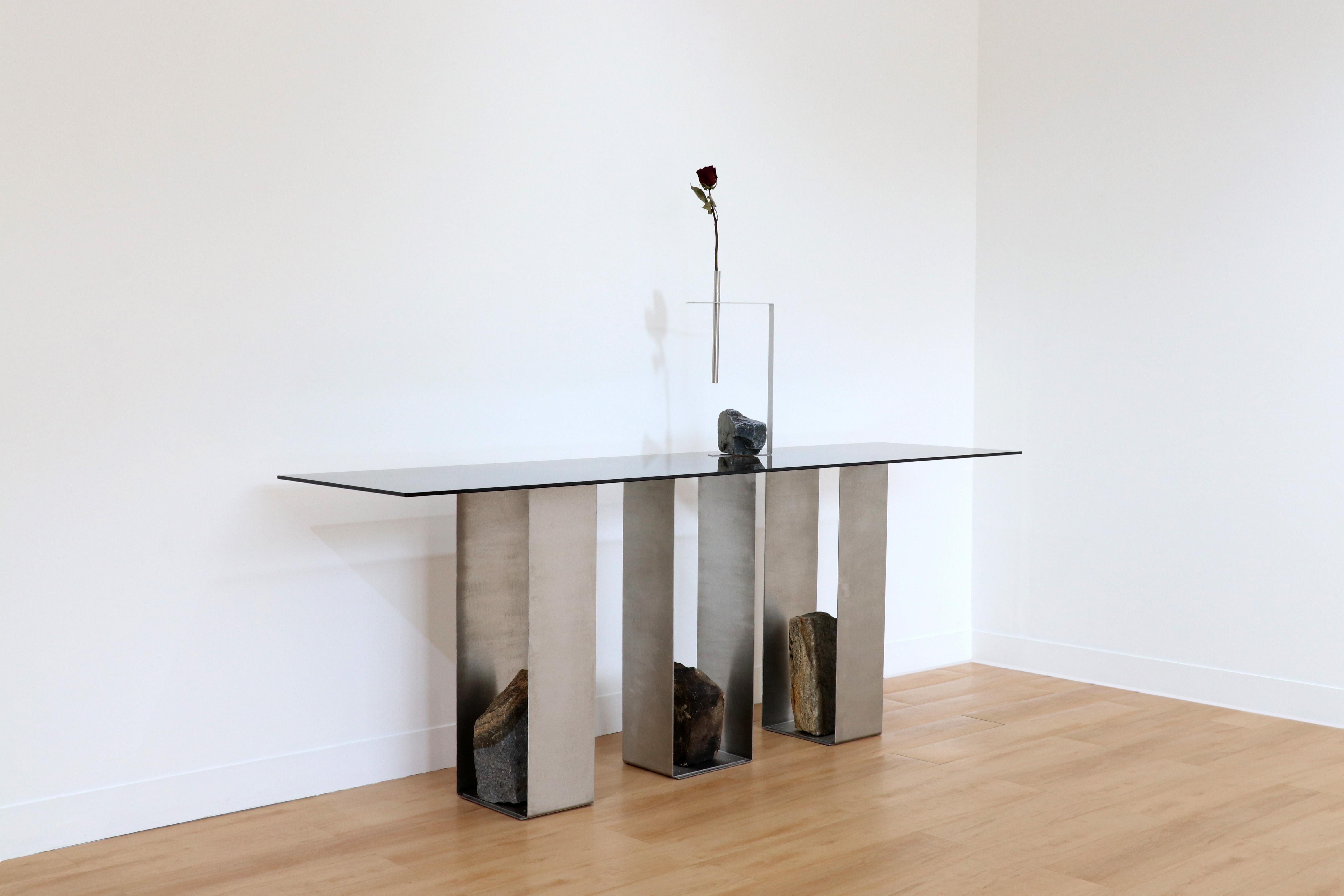 Hong Kong Steel and Stone Console Table by Batten and Kamp For Sale