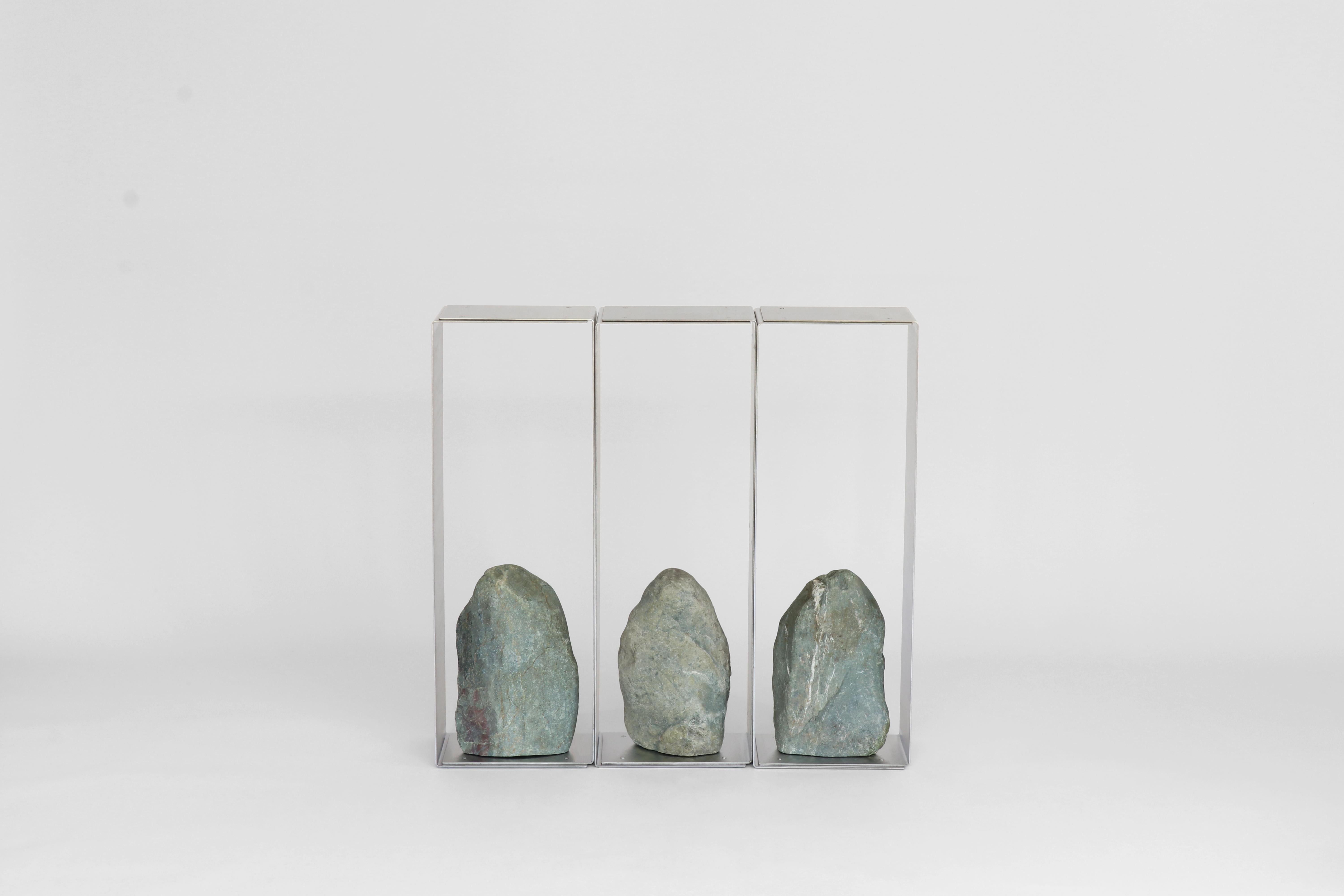 XXIe siècle et contemporain Table console en acier et pierre de Batten and Kamp en vente