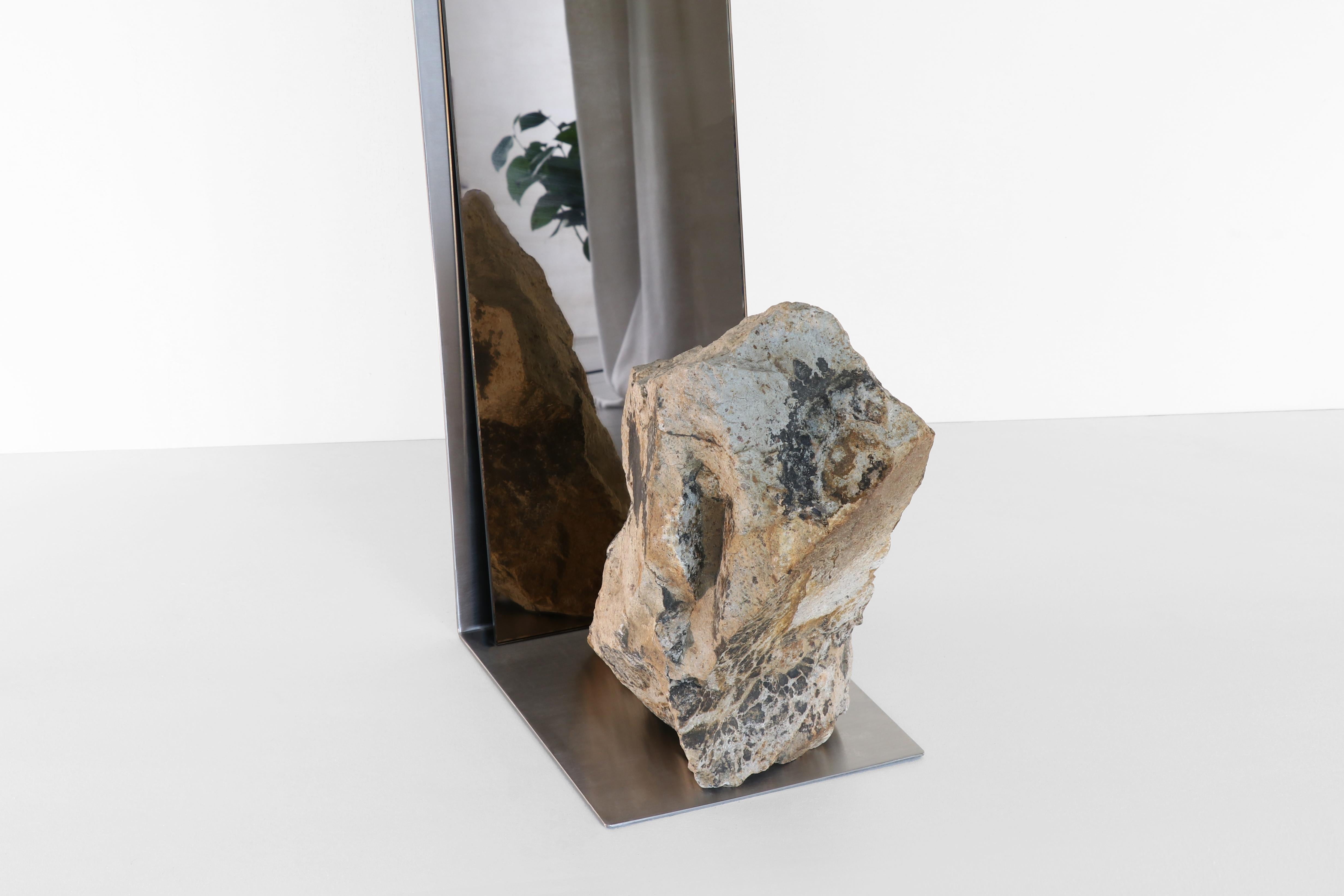 Modern Steel and Stone Mirror by Batten and Kamp