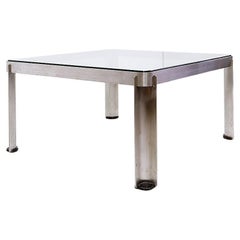Couchtisch aus Stahl und dickem Kristall T113 von Osvaldo Borsani für Tecno 1970er