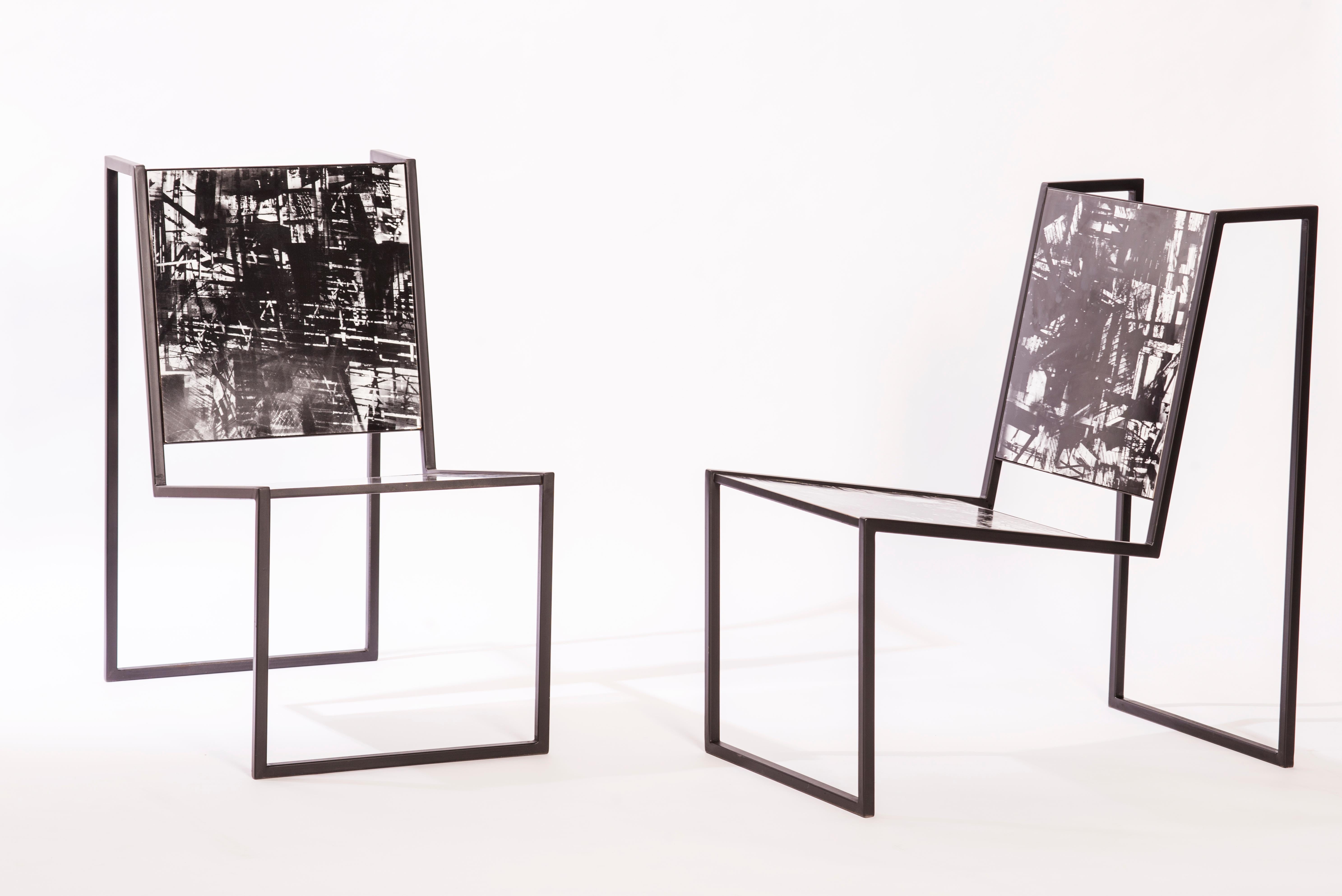 Paraguayan Steel and Tile Chiaroscuro Chairs by Pedro Barrail