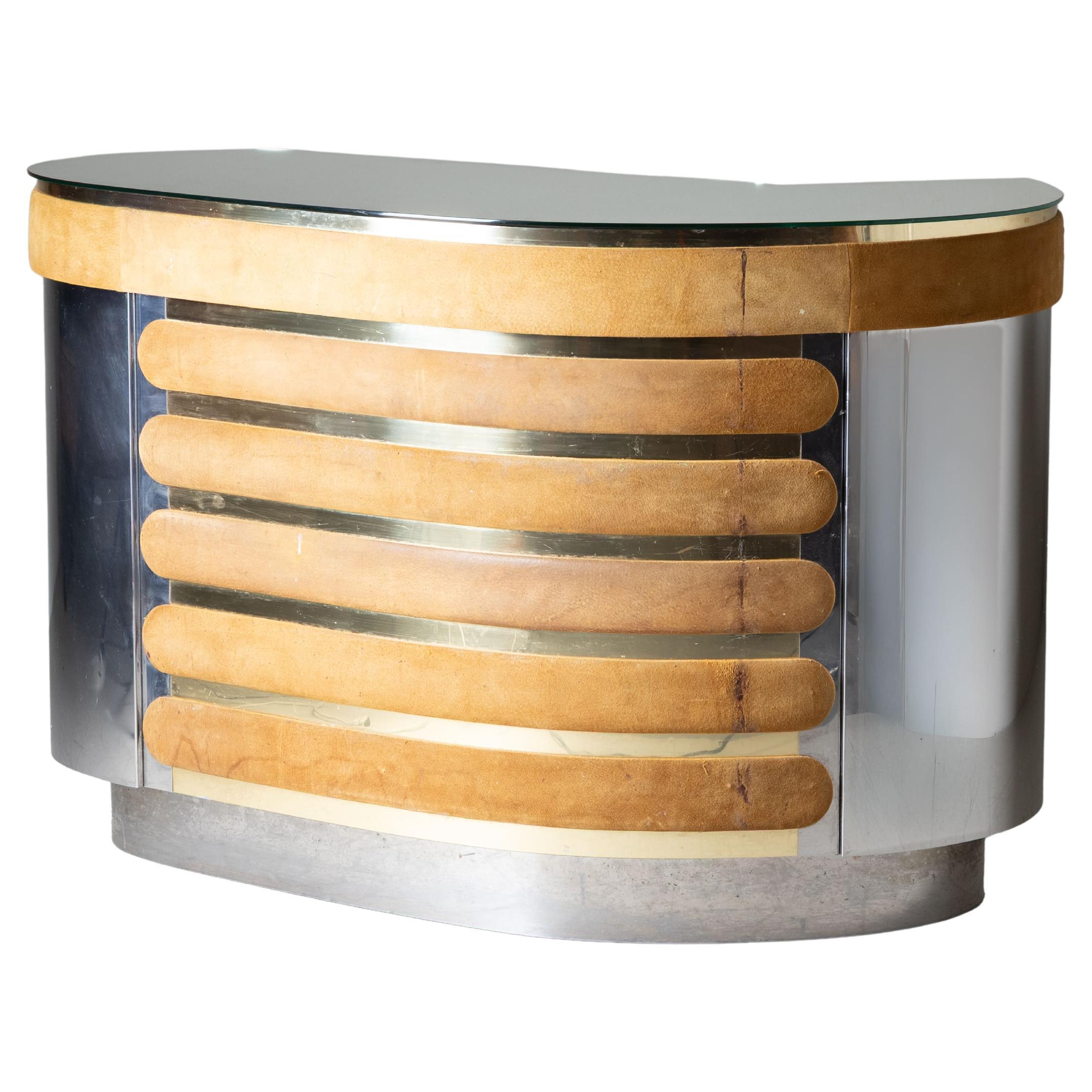 Steel and velvet bar cabinet by Willy Rizzo