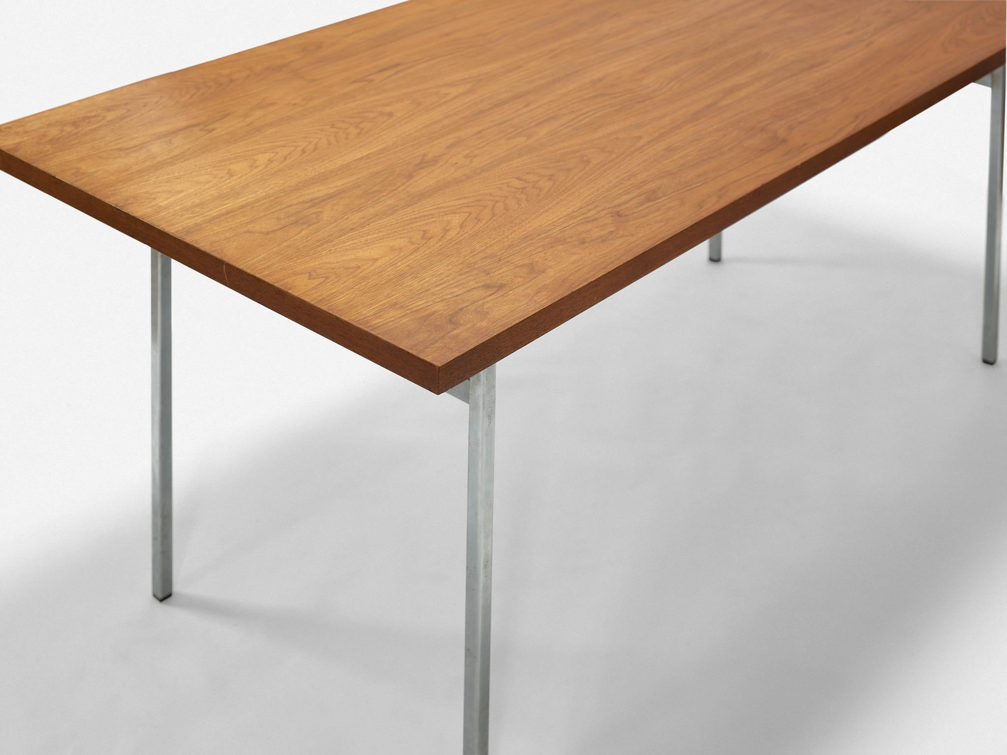 Steel and Walnut Dining Table Designed by Florence Knoll for Knoll Associates For Sale 1