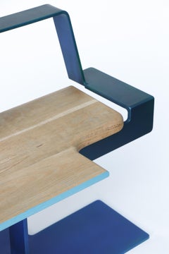 Steel and White Oak Minimalist Abstract Sculptural Bench