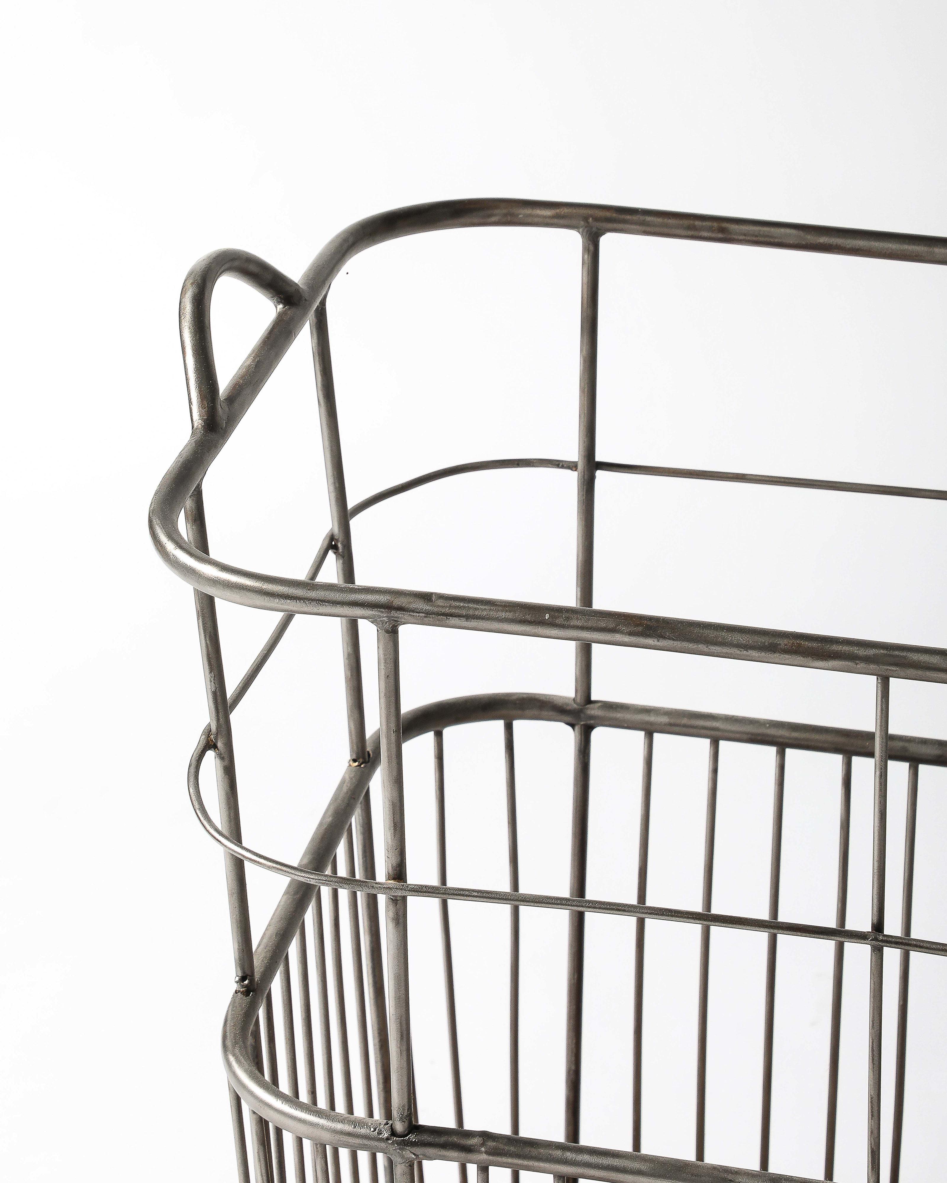 Metal Steel and Wood Industrial Cart/Rolling Basket France, c. 1950 For Sale