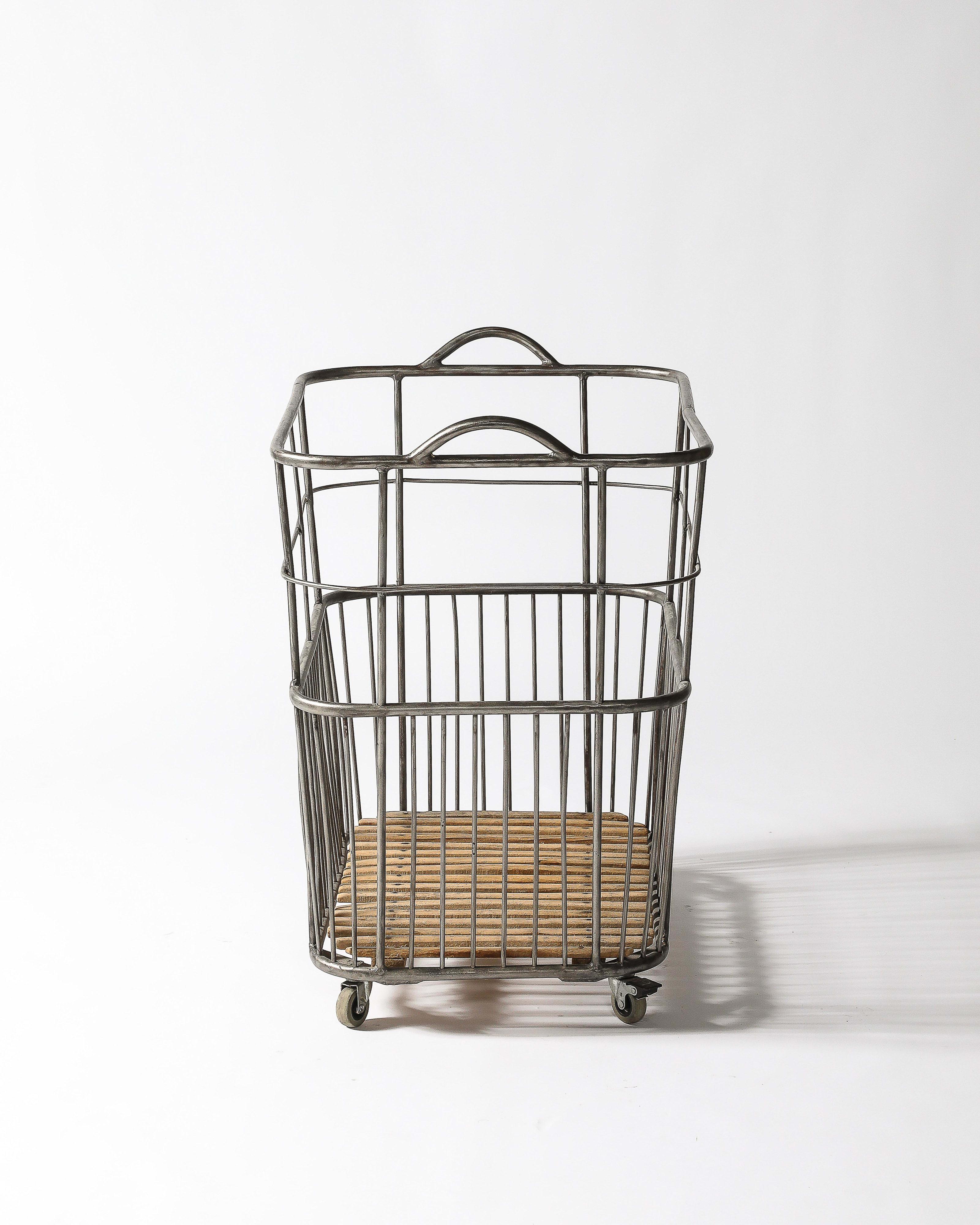 Steel and Wood Industrial Cart/Rolling Basket France, c. 1950 For Sale 2