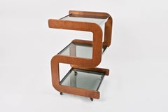 Steel and Wood Italian Bar Trolley with Three Smoked Glass Shelves, 1970s