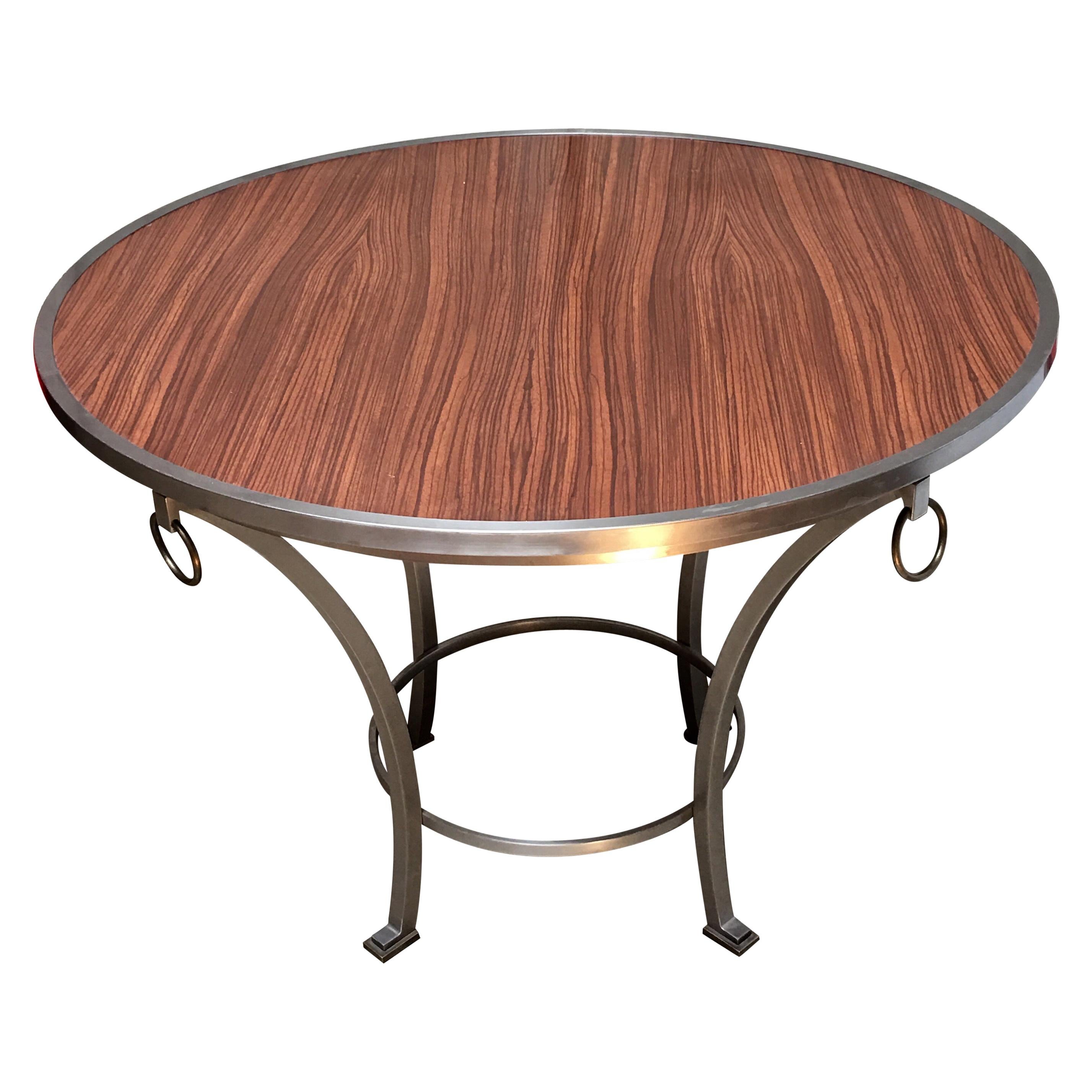 Contemporary Zebra Wood Dining / Game / Center Table with Steel Frame 