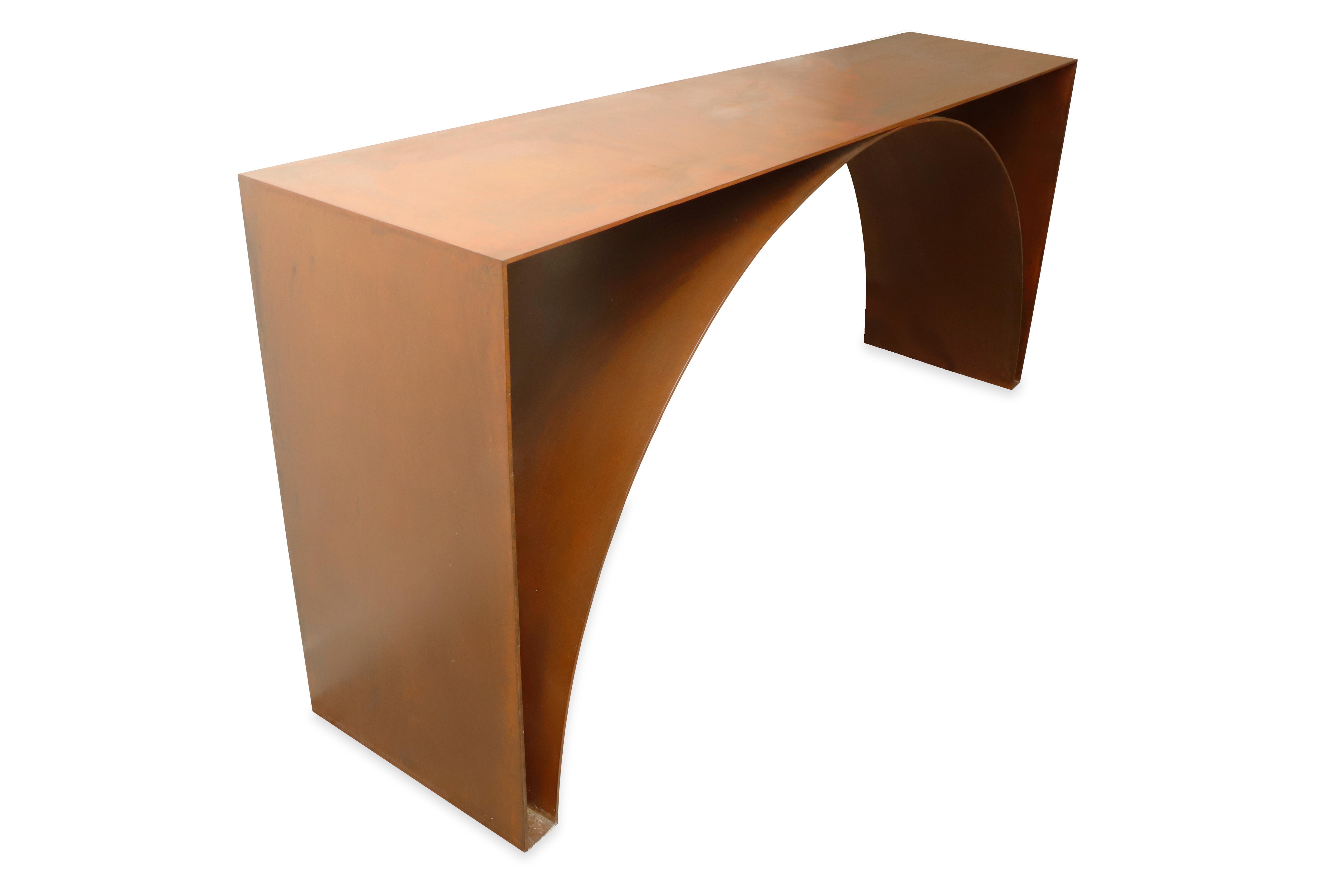 Modern Steel Arch Console Table in Rex Oxide Finish by Juan Montoya For Sale