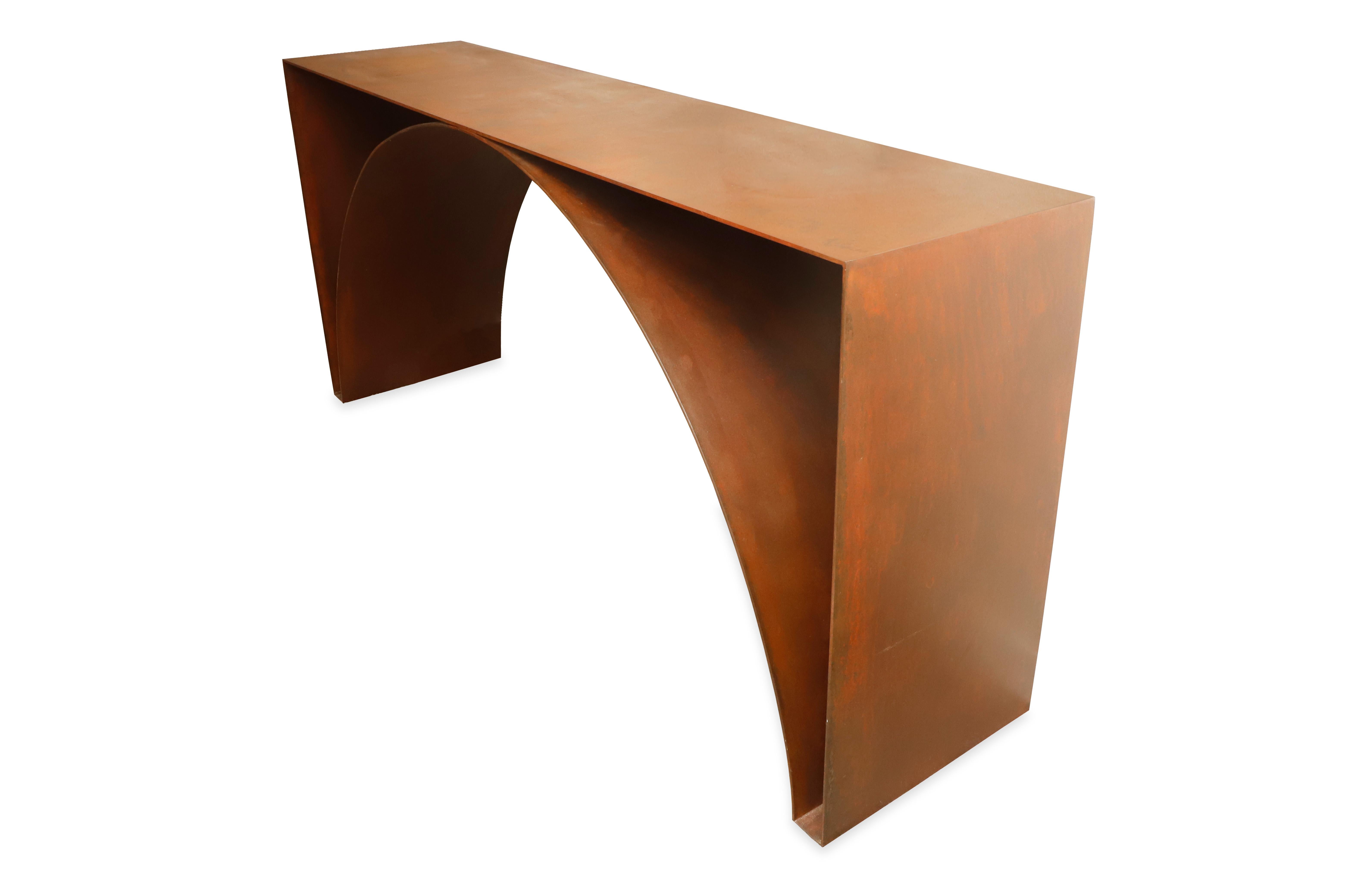 American Steel Arch Console Table in Rex Oxide Finish by Juan Montoya For Sale